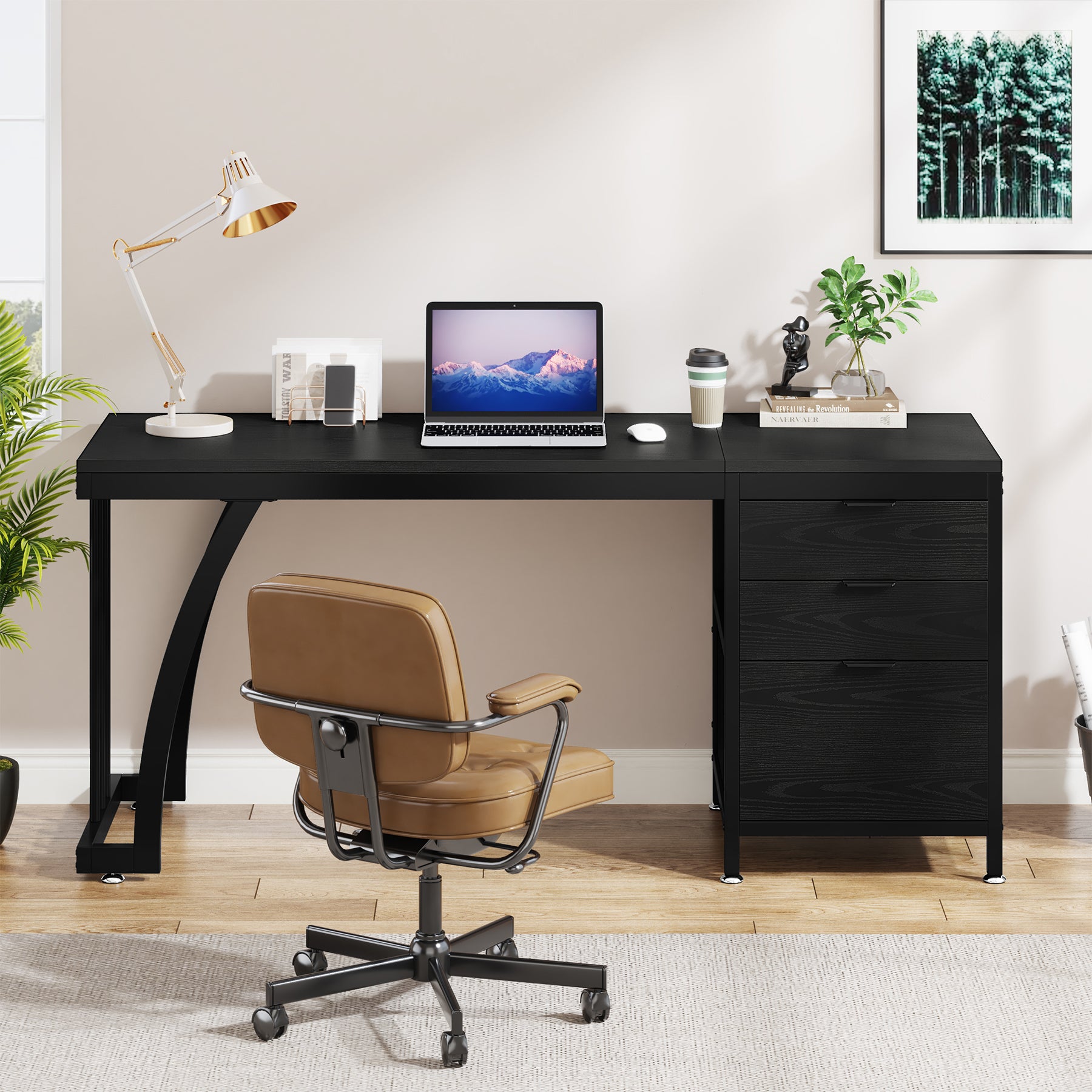 150 cm Computertafel, Industrieel Bureau Met 3 Ombouwbare Laden in Rustiek Bruin
