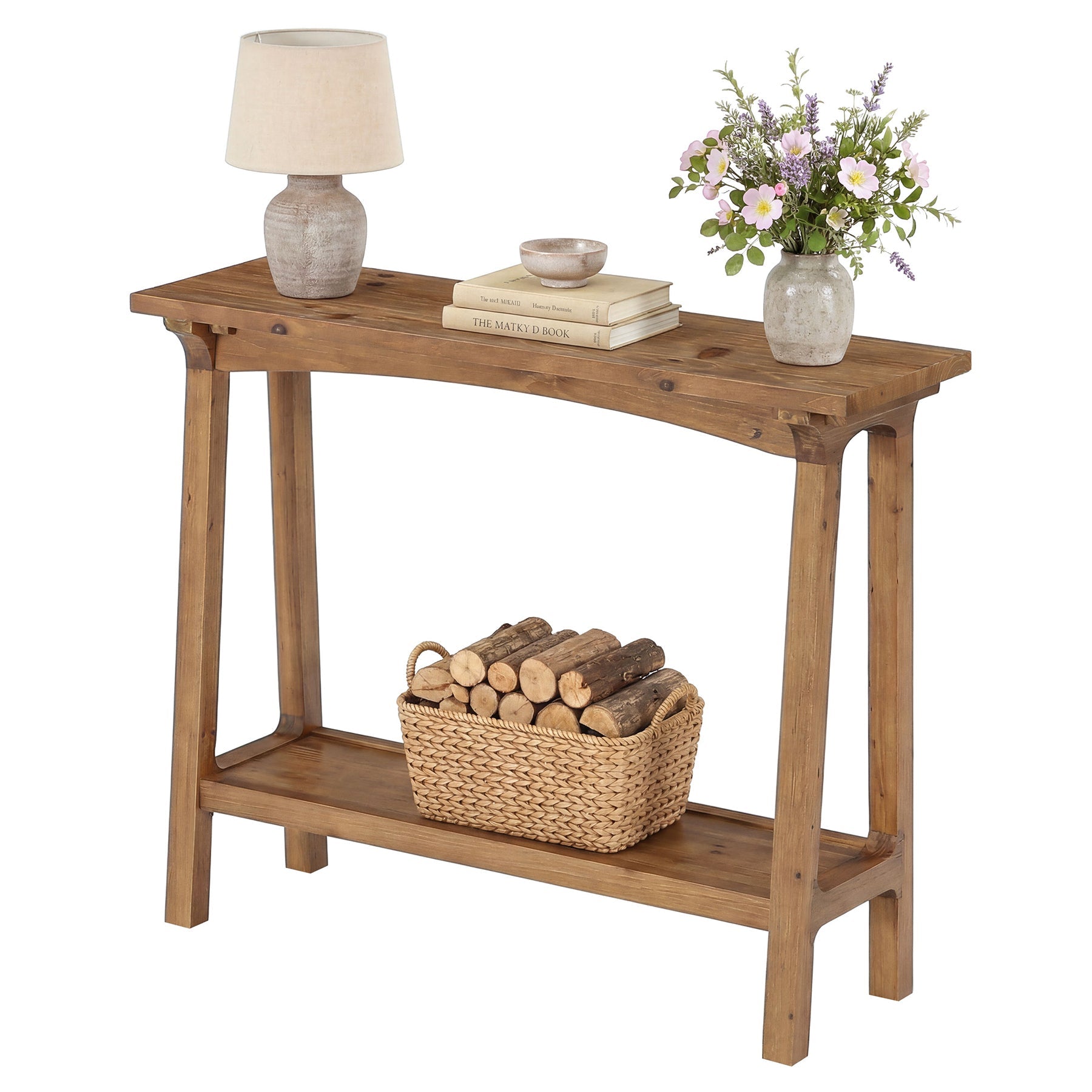 Tribesigns Massief Houten Console Tafel 100 cm, Smalle Haltafel met 2 Planken voor Entree & Woonkamer