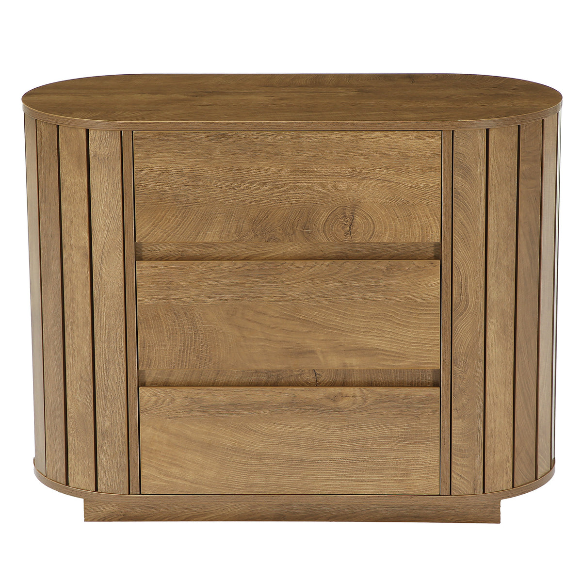 Tribesigns 90 cm groot nachtkastje met 3 lades en lattenontwerp, modern eiken zijtafel voor slaapkamer