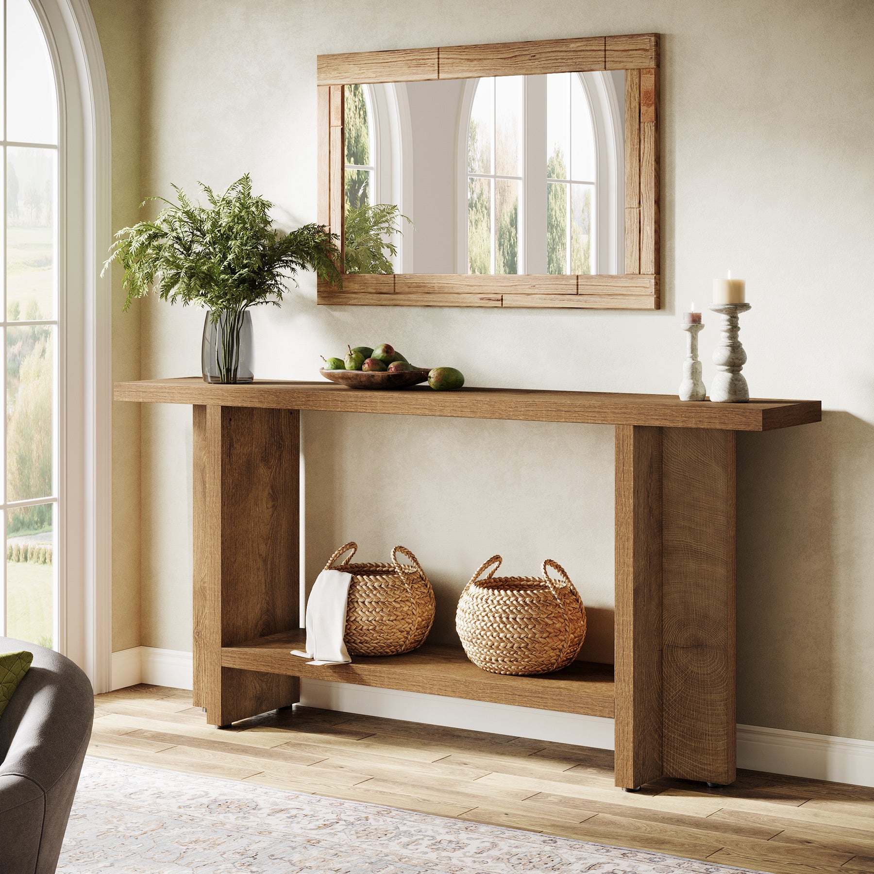 Smal Design Console Meubel, 150 cm Lange Tafel met Plank voor Entree en Woonkamer