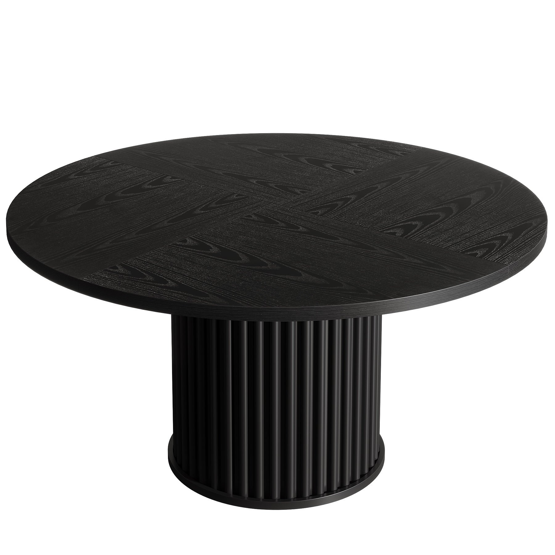 110 cm Zwarte Ronde Eettafel voor 4-6 Personen, Moderne Keukentafel met Metalen Basis