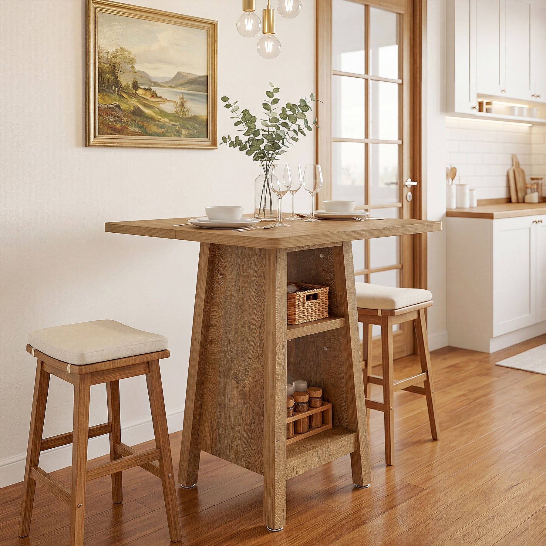 Tribesigns 90 cm keukeneiland, vierkante keukentafel met 2 planken voor keuken