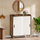 90 cm Keukenkast, Landelijke Buffet met Schuifdeuren en Geometrisch Patroon 3