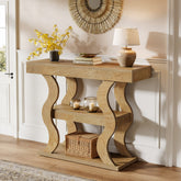 105 cm Smalle Consoletafel met 3 Planken, Houten Haltafel voor Entree 3