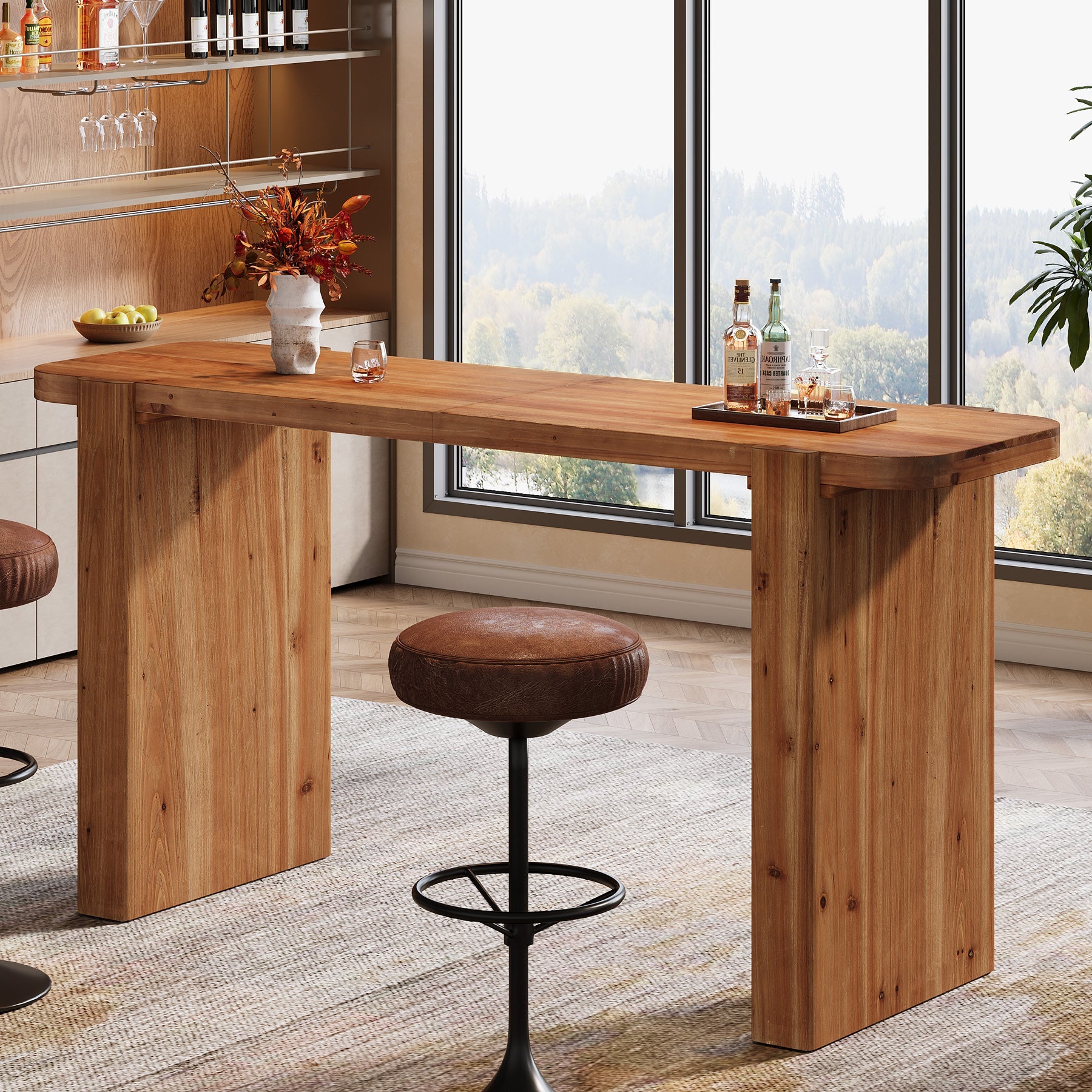 Tribesigns massief houten bartafel 160 cm, hoge tafel voor 4–6 personen, rechthoekige statafel in industriële stijl