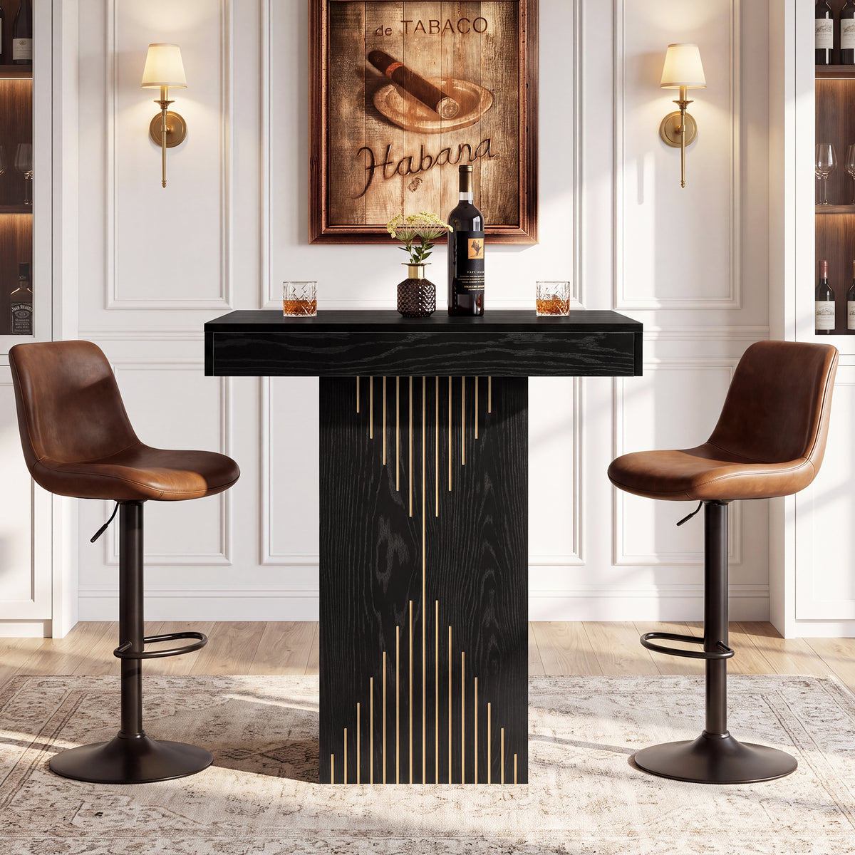 Tribesigns 80 cm hoge vierkante bartafel met voet, modern zwart design voor thuis, keuken en kleine ruimtes