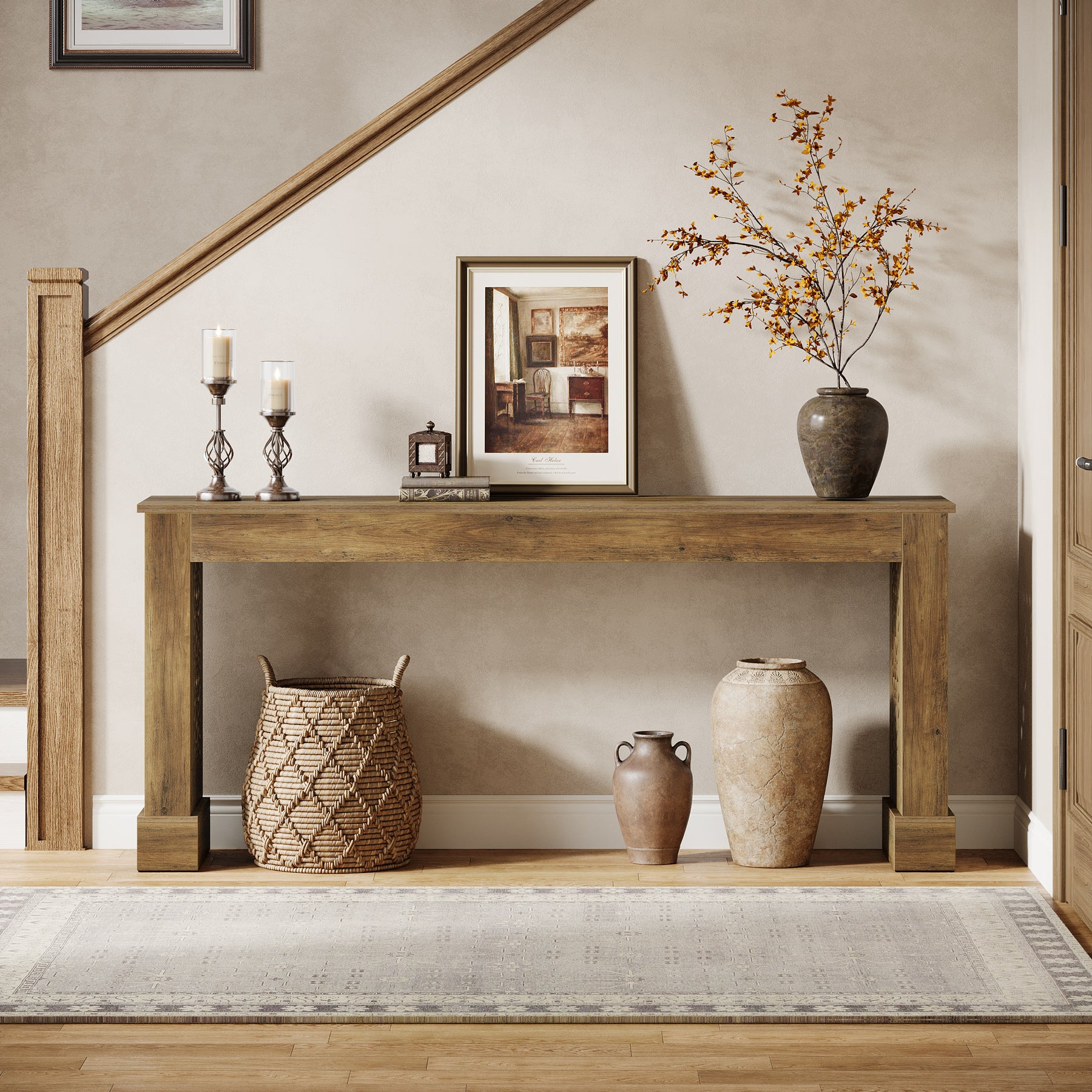 160 cm Landelijke Consoletafel voor Entree en Hal, Industriële Houten Haltafel Bruin