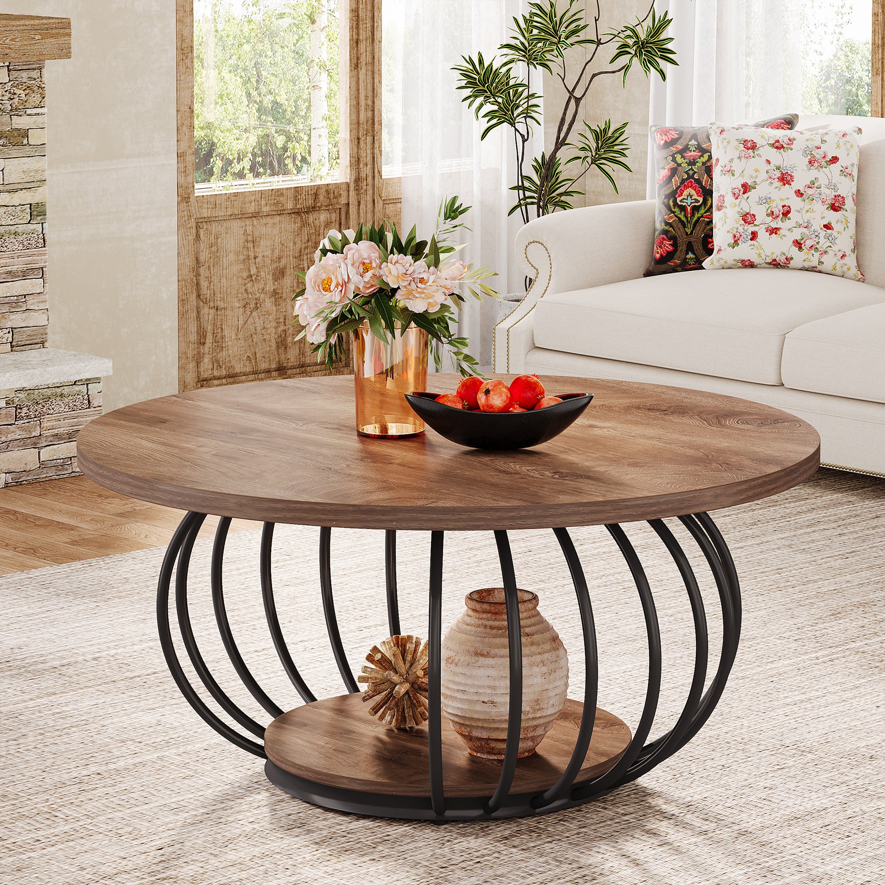 Salontafel Rond 100 cm van Hout met Metalen Frame