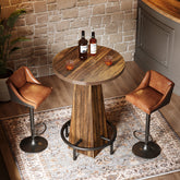 95 cm Ronde Bartafel van Hout, Bistro Statafel met Metalen Voetring voor Keuken en Woonruimte 3