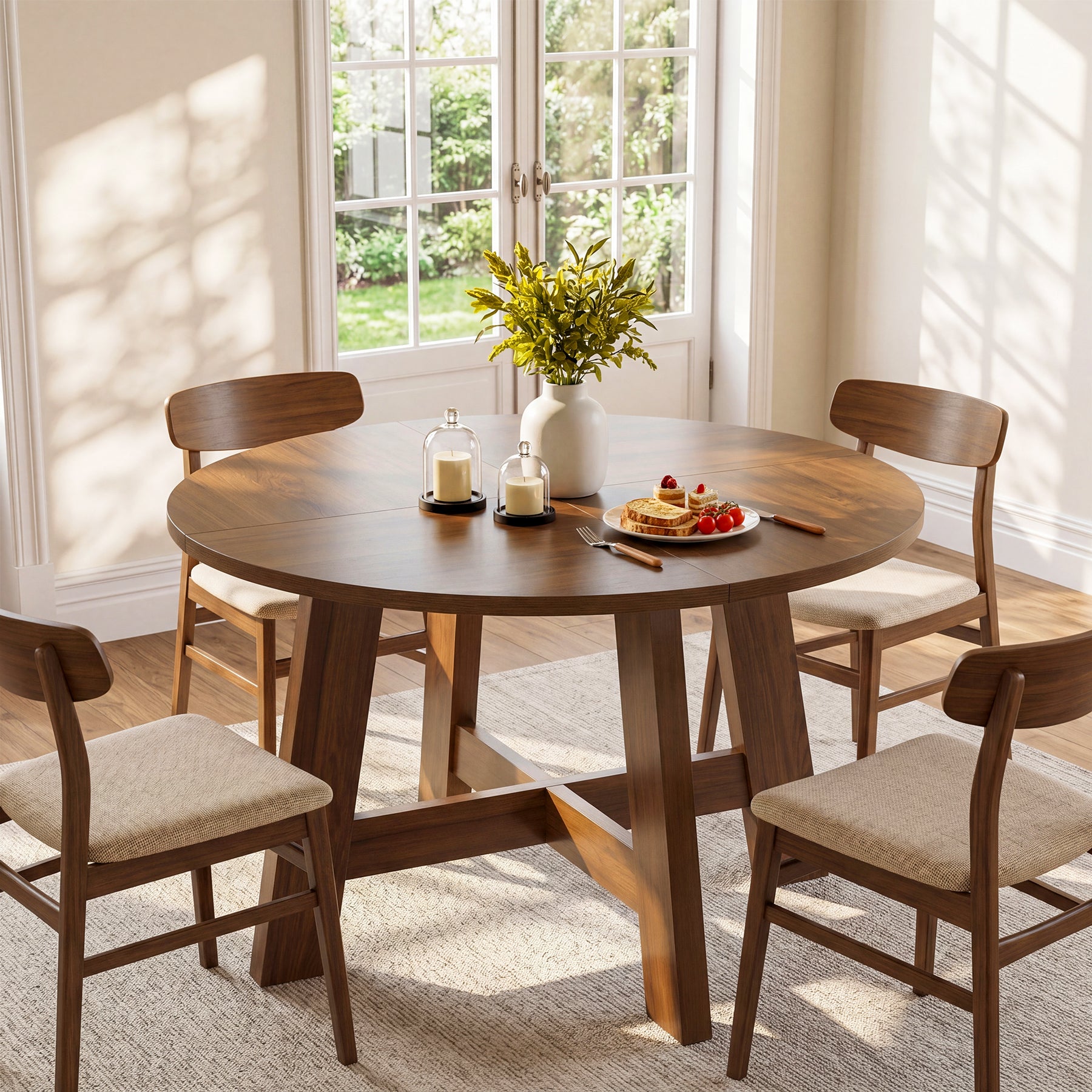 Tribesigns 118 cm ronde eettafel, farmhouse keukentafel met kruissteun voor 4-6 personen