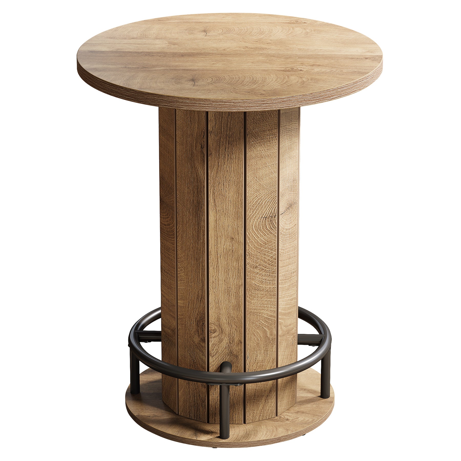 80 cm Industriële Bartafel met Houten Lattenvoet en Voetsteun