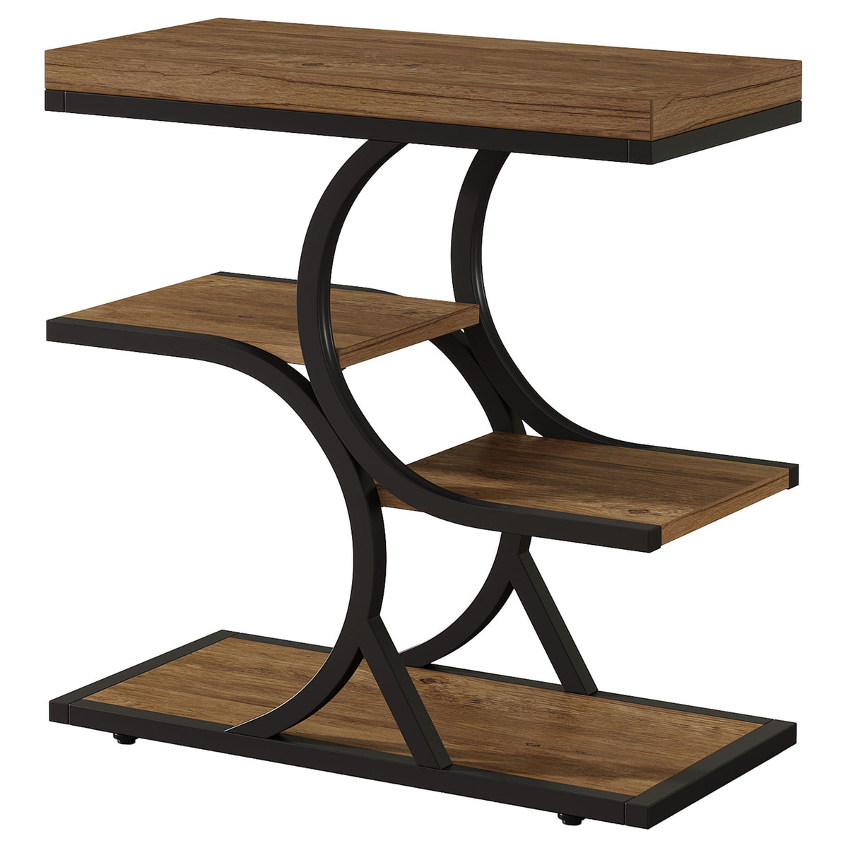 60 cm smalle bijzettafel met 4-laags open opbergrek en industrieel ontwerp, sidetable voor woonkamer en slaapkamer