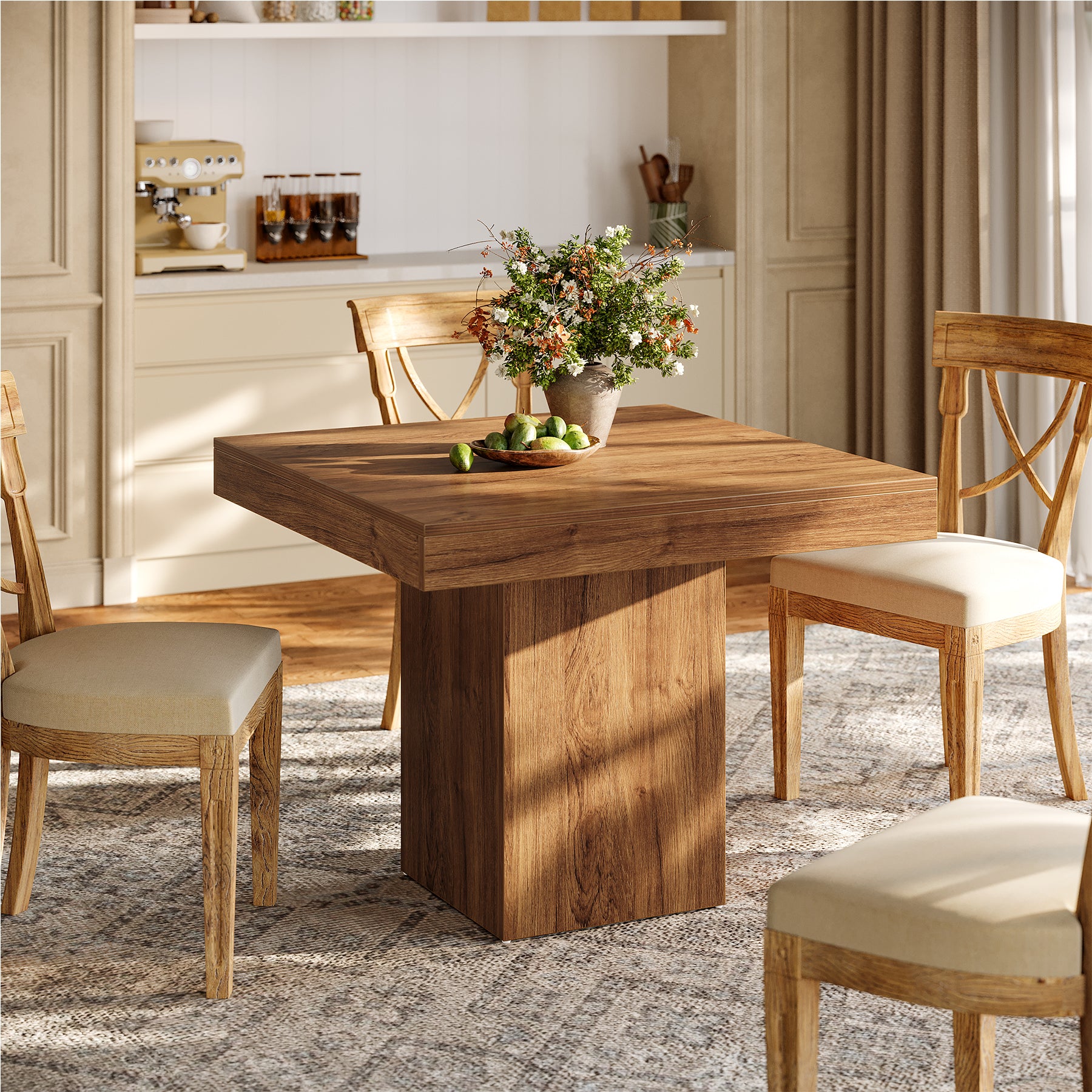 100 cm Eettafel voor 4 Personen, Vierkante Keukentafel voor Eetkamer en Woonkamer
