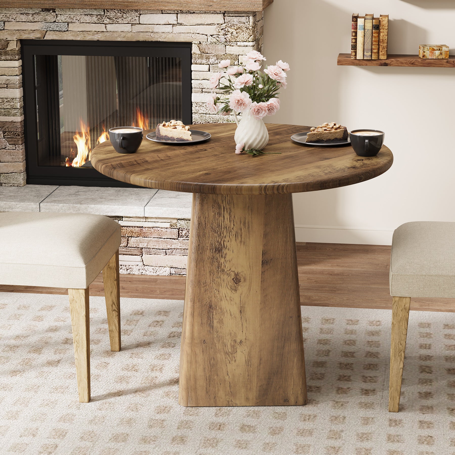 Tribesigns 80 cm Ronde Eettafel, Kleine Farmhouse Keukentafel voor 2-4 Personen