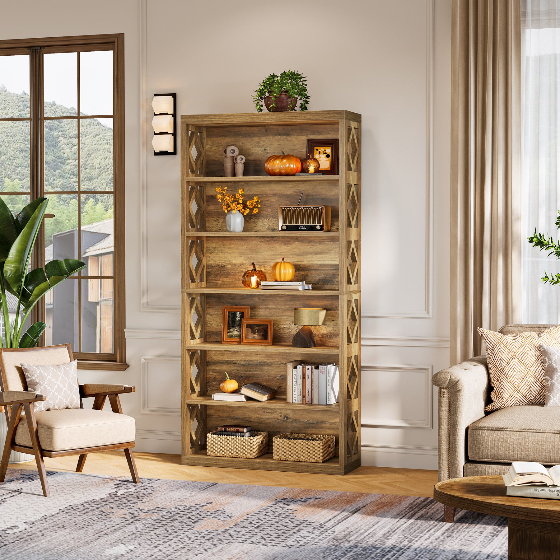 190 cm Tribesigns Hoge Boekenkast met 7 Niveaus, Industrieel Open Opbergrek voor Woonkamer en Kantoor