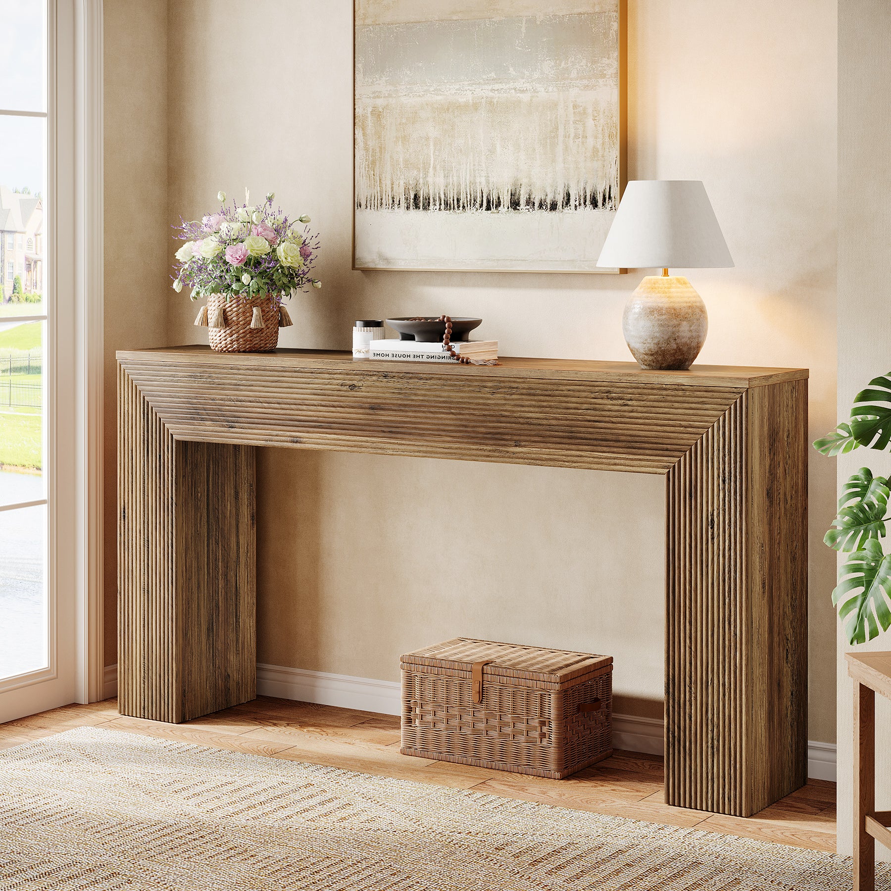 Consoletafel 160 cm Industrieel in Rustiek Bruin, lange haltafel voor entree en woonkamer