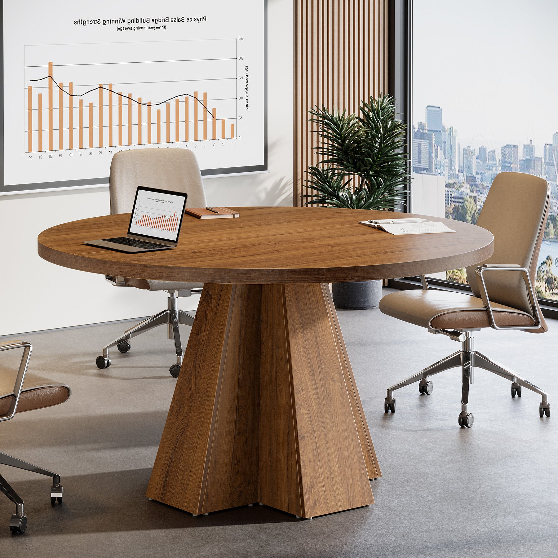 Tribesigns Ronde Conferentietafel 118 cm met Dik Tafelblad, Compacte Vergadertafel met Taps Toelopende Basis voor Kantoor en Kleine Ruimtes