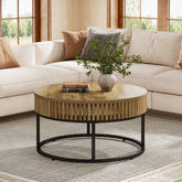 80 cm Ronde Salontafel van Hout, Moderne Industriële Koffietafel voor de Woonkamer 3
