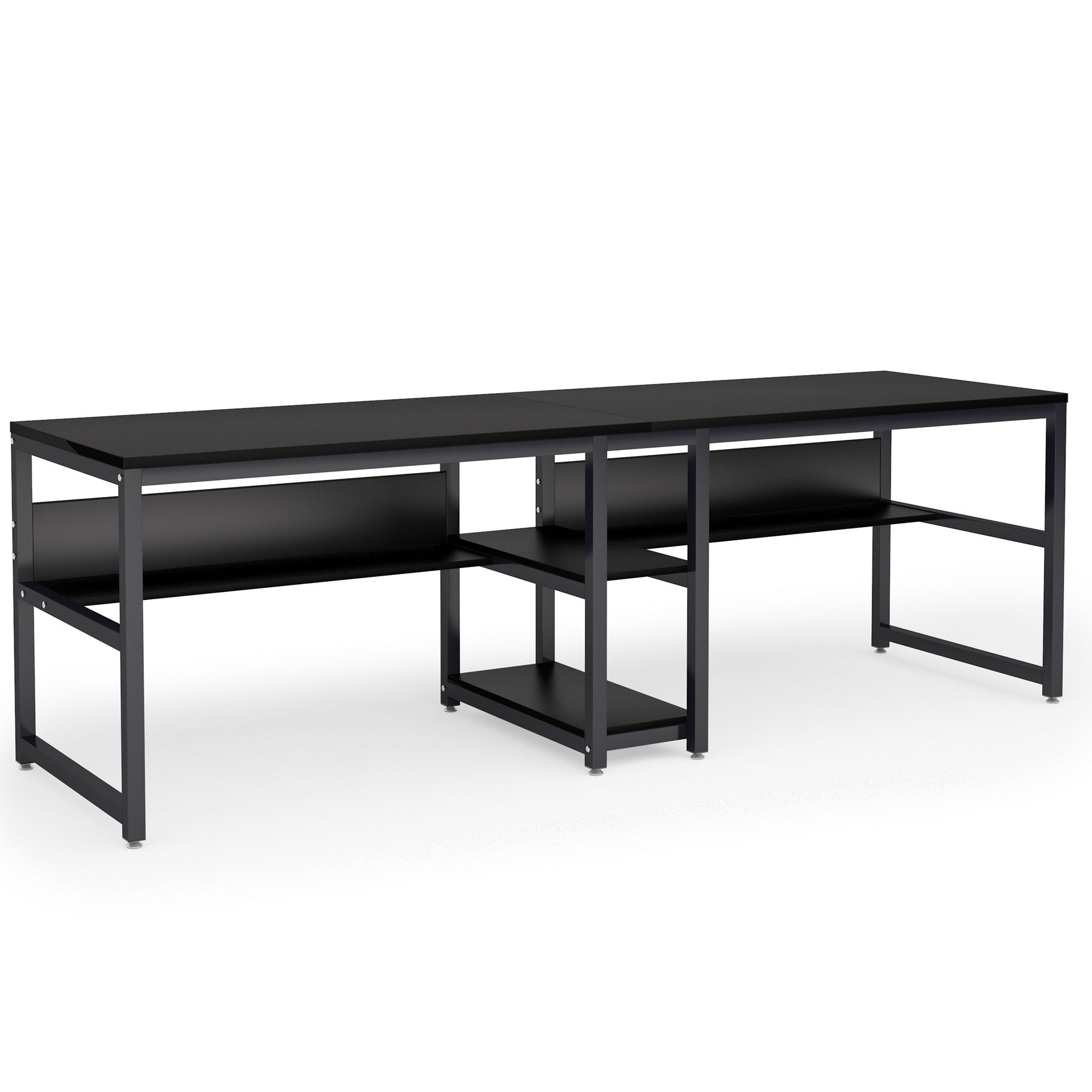 200 cm breed Tweepersoons Bureau, Met Geïntegreerde Boekenplank in Rustieke Zwarte Uitvoering voor Thuiskantoor