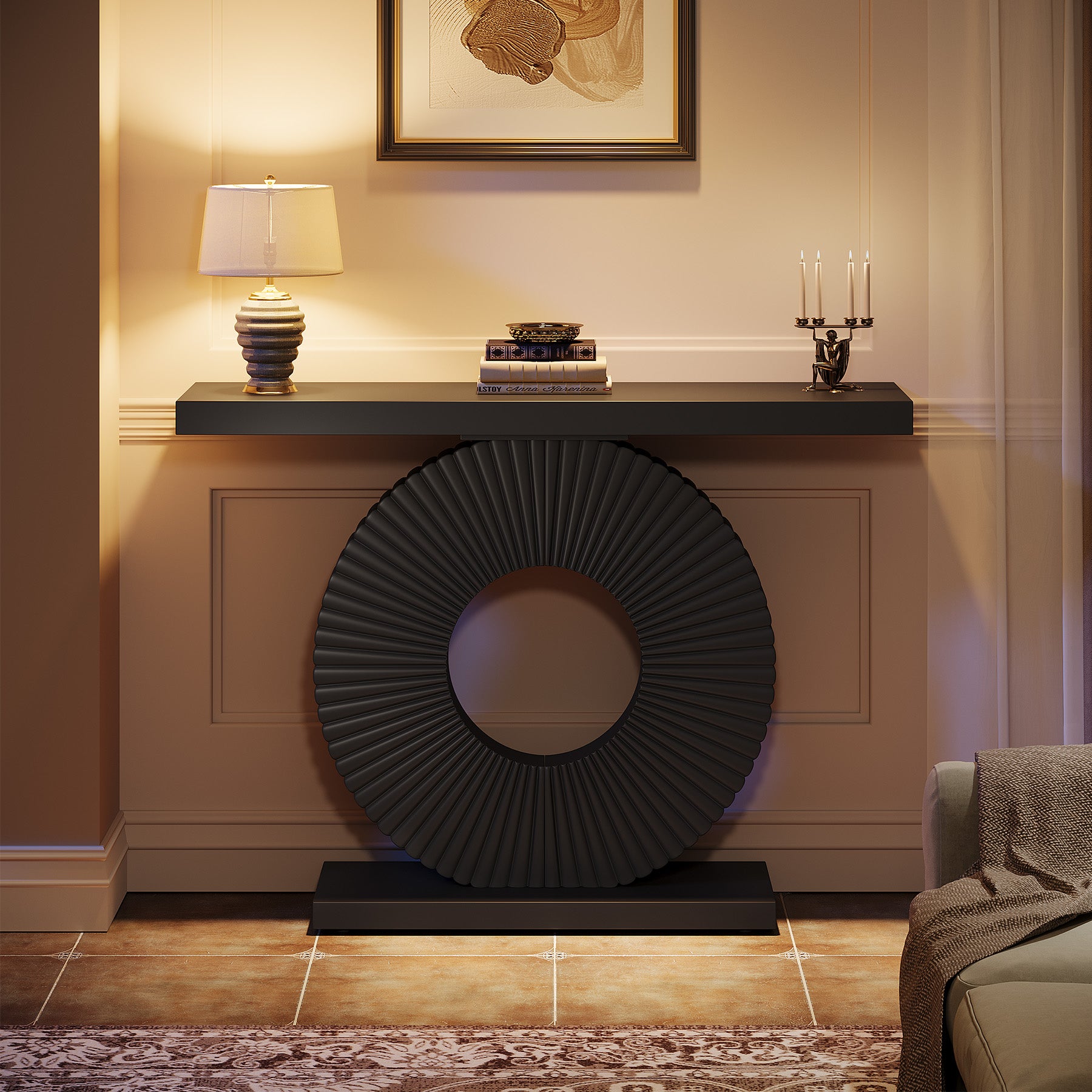 100 cm Smalle Consoletafel, Moderne Witte Tafel Met Geometrisch Onderstel Voor Entree Hal Of Woonkamer