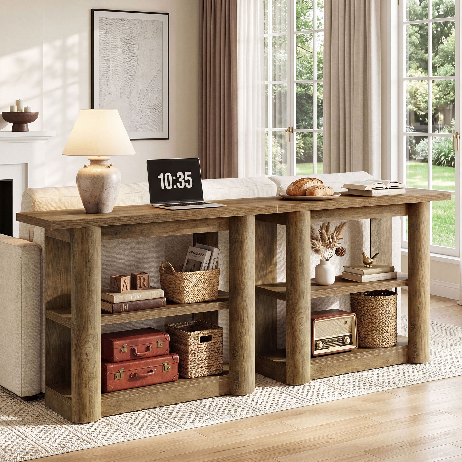 Tribesigns 105 cm consoletafel, smalle haltafel met 3 planken en dik frame