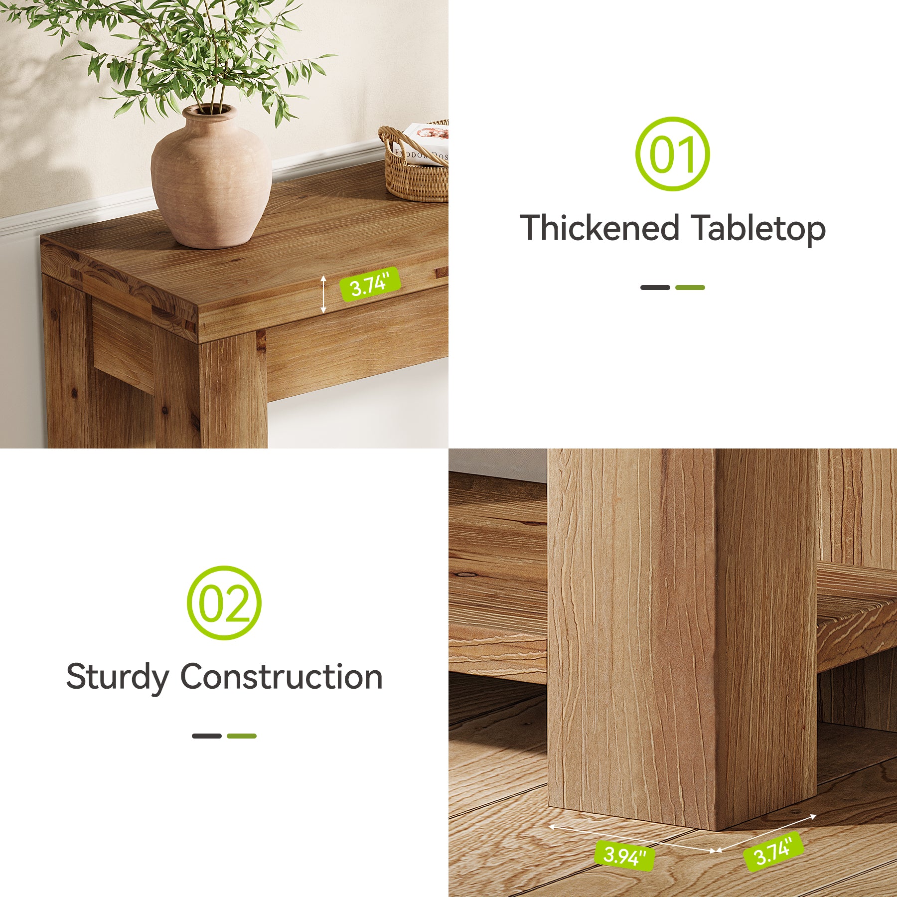 110 cm massief houten farmhouse consoletafel, smalle sidetable voor woonkamer en hal