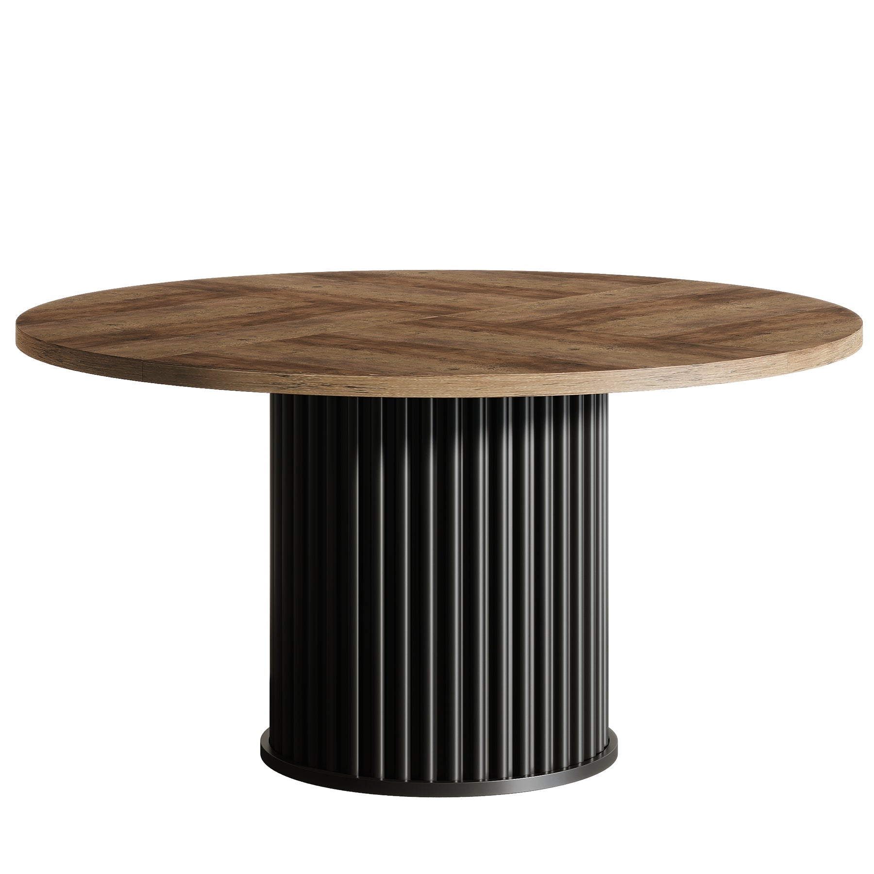 110 cm Zwarte Ronde Eettafel voor 4-6 Personen, Moderne Keukentafel met Metalen Basis