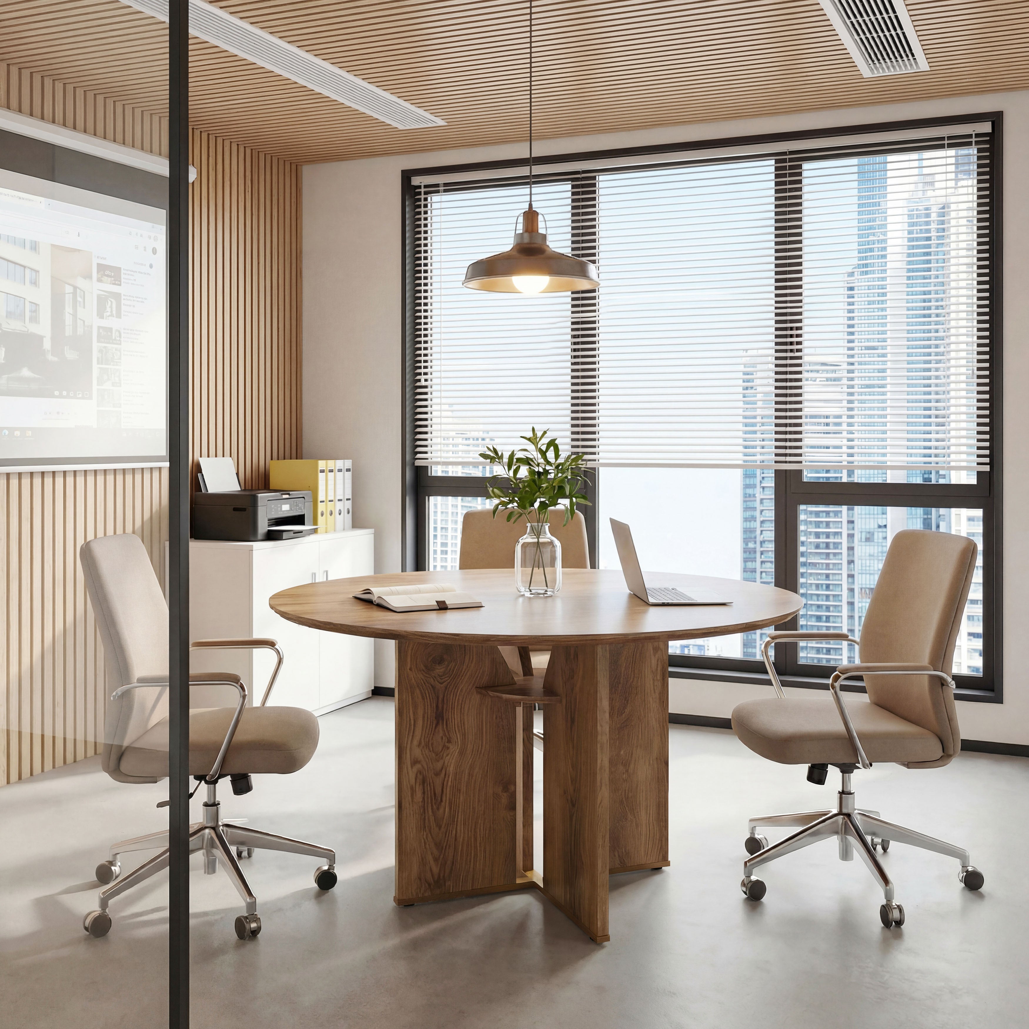 Tribesigns 100 cm Ronde Vergadertafel, Kantoortafel met Opbergrek voor Vergaderruimte