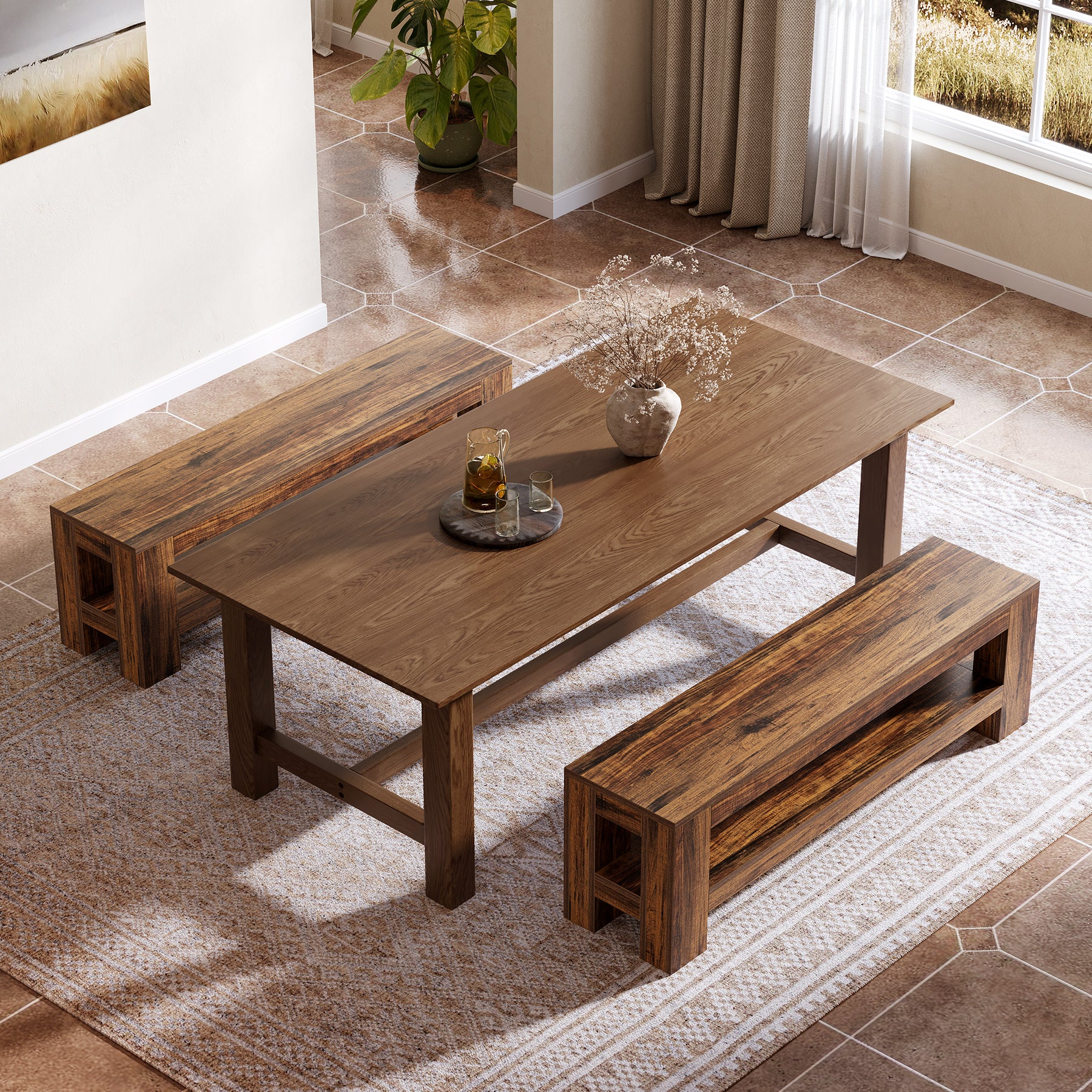 Tribesigns 150 cm Eetbank met Opbergplank, Landelijke Houten Bank voor Eetkamer Keuken Hal