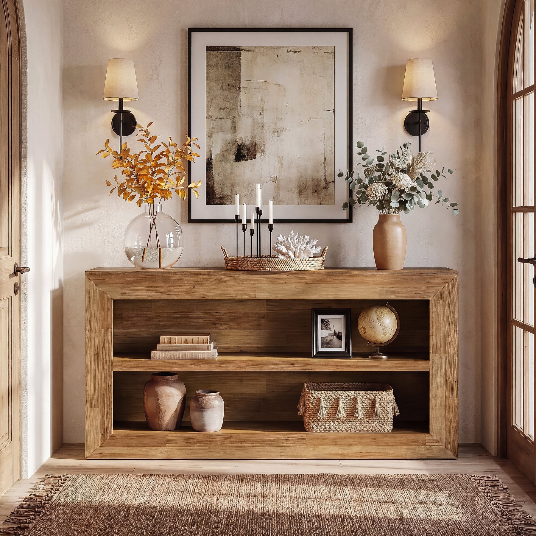 Tribesigns Consoletafel 160 cm met 2 Planken, Smalle Haltafel in Landelijke Stijl voor Woonkamer en Entree