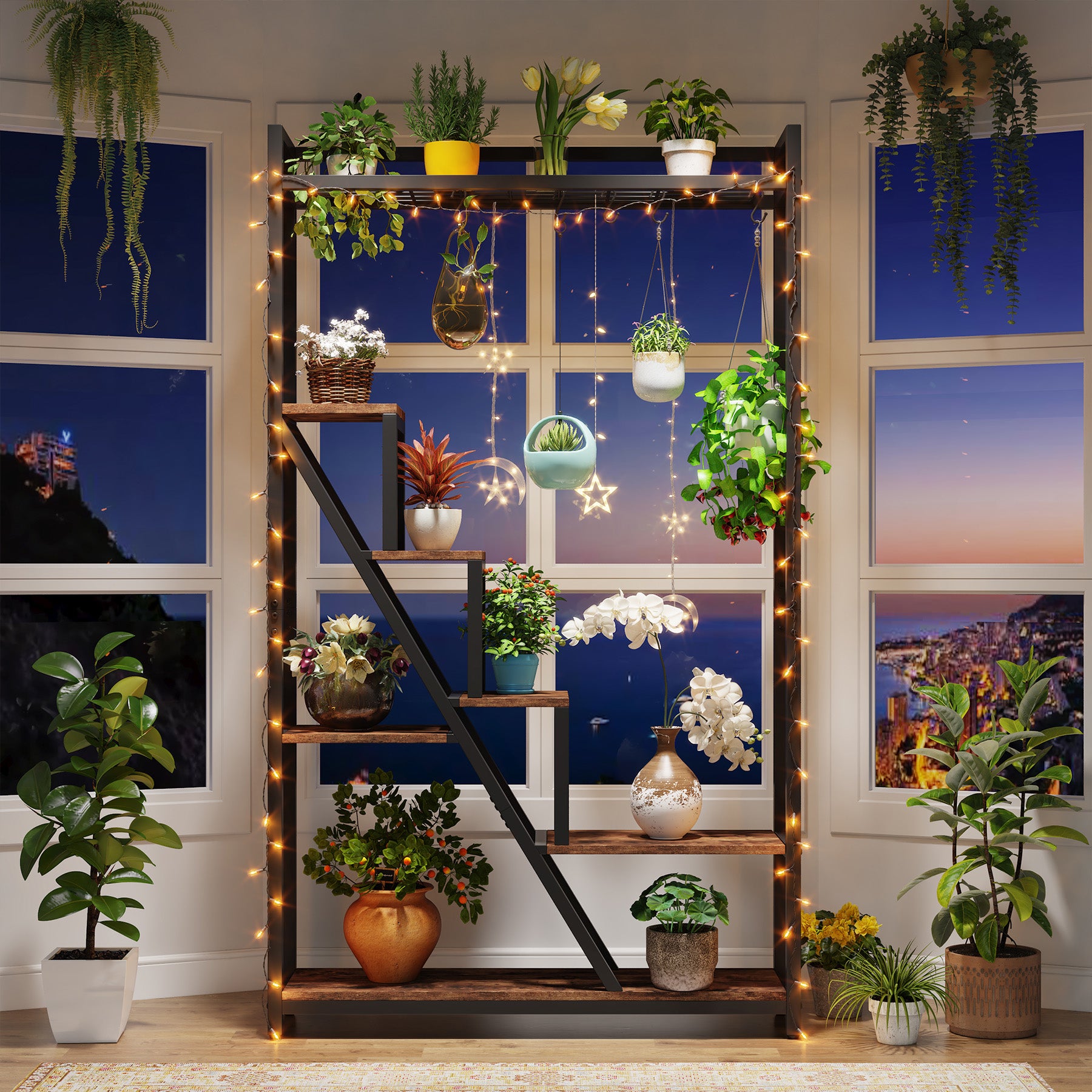 180 cm Hoge Plantenstandaard, Zevenlagen Metalen Displayrek voor Binnen en Balkon