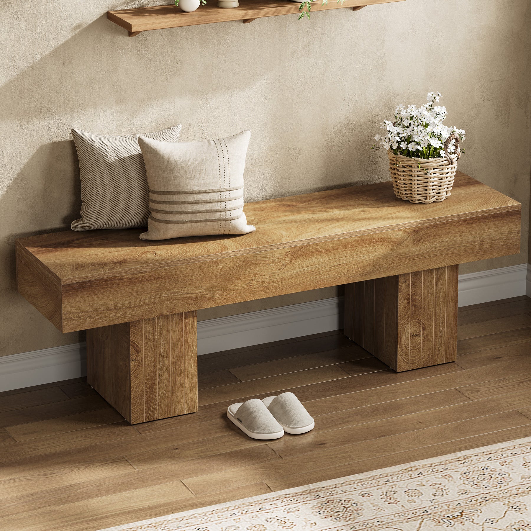 140 cm Houten Schoenenbank in Landelijke Stijl