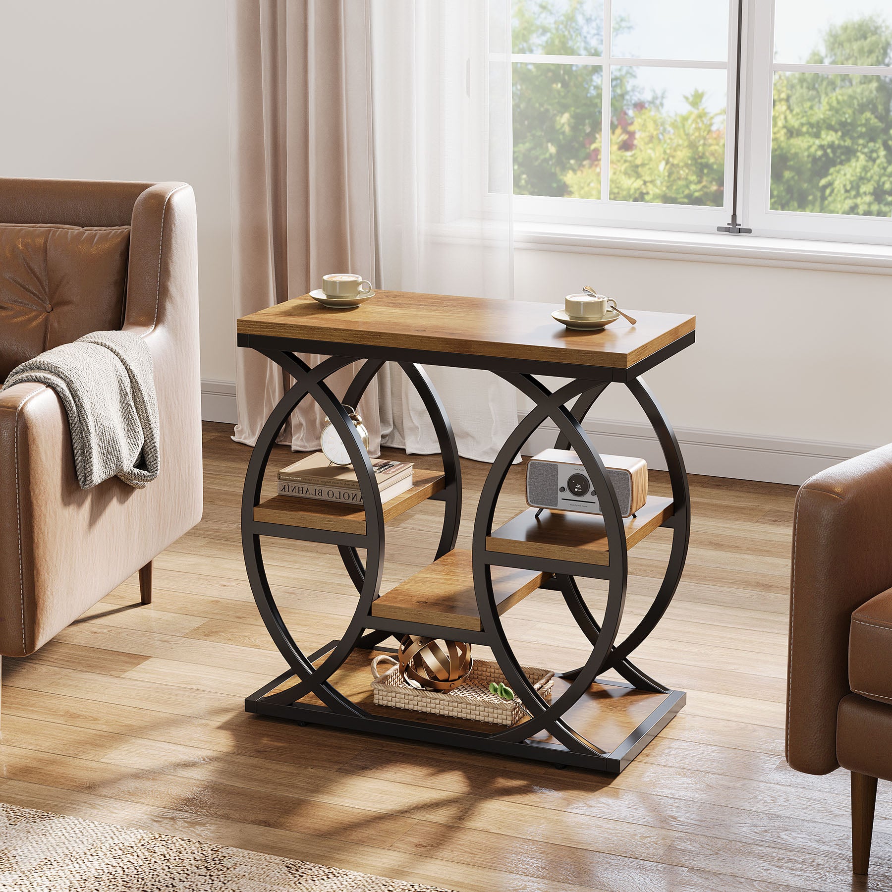 Tribesigns Bijzettafel met 4 Planken, 60 cm Smal Nachtkastje met Opbergruimte voor Woonkamer