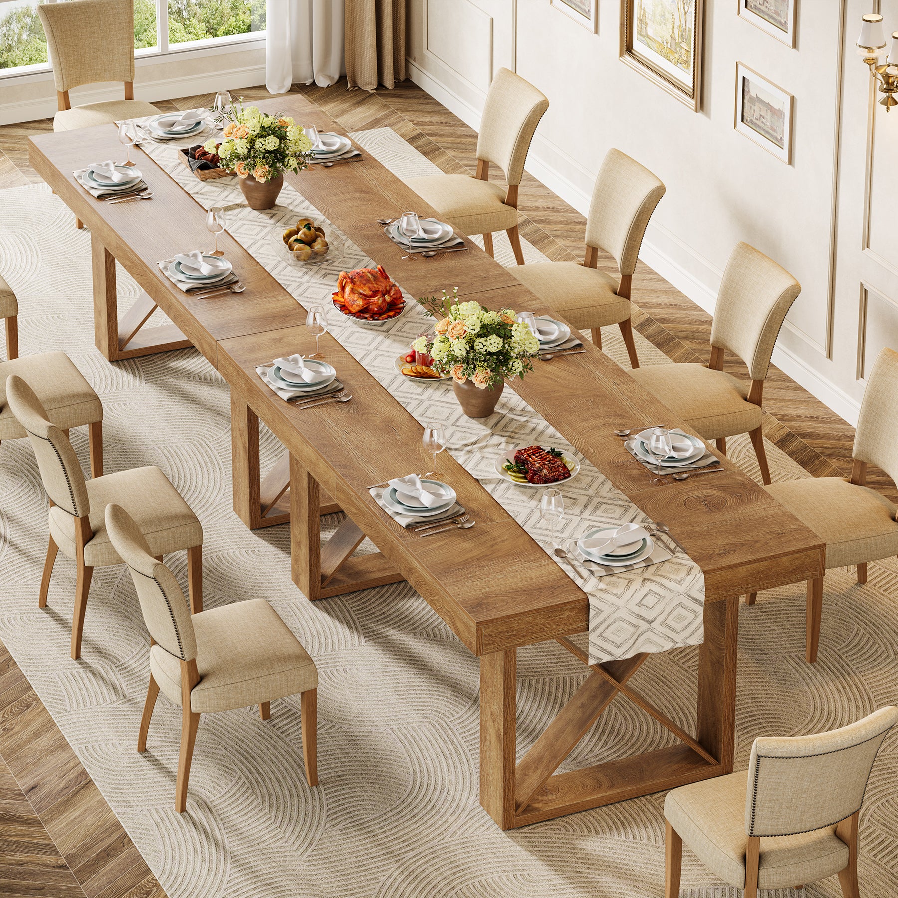 160 cm Rechthoekige Eettafel voor 4-6 Personen, Landelijke Keukentafel in Rustiek Geelbruin