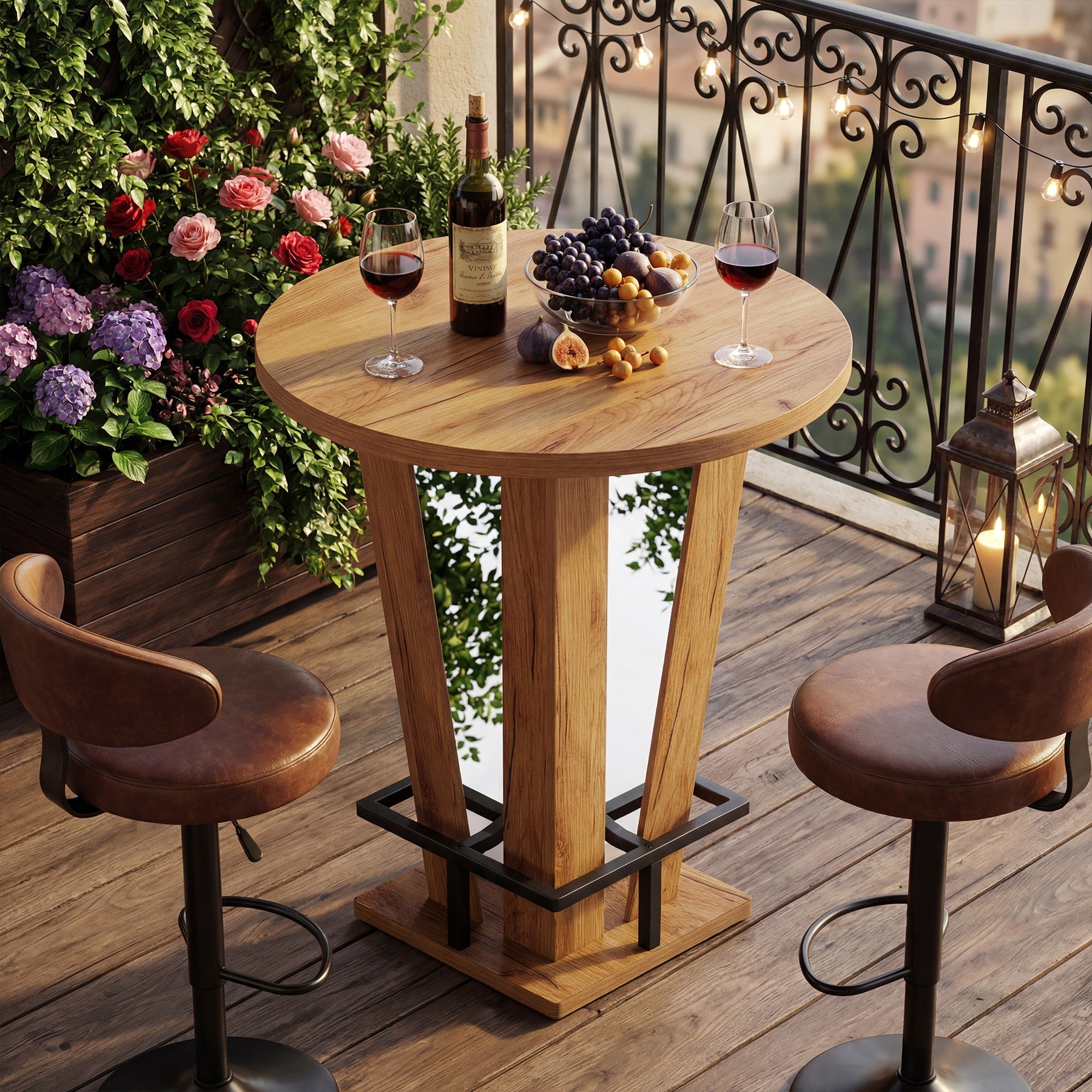 Tribesigns Ronde Sta-tafel 80 cm Ø in modern bar-design, High Top Bistrotafel met Metalen Voetsteun