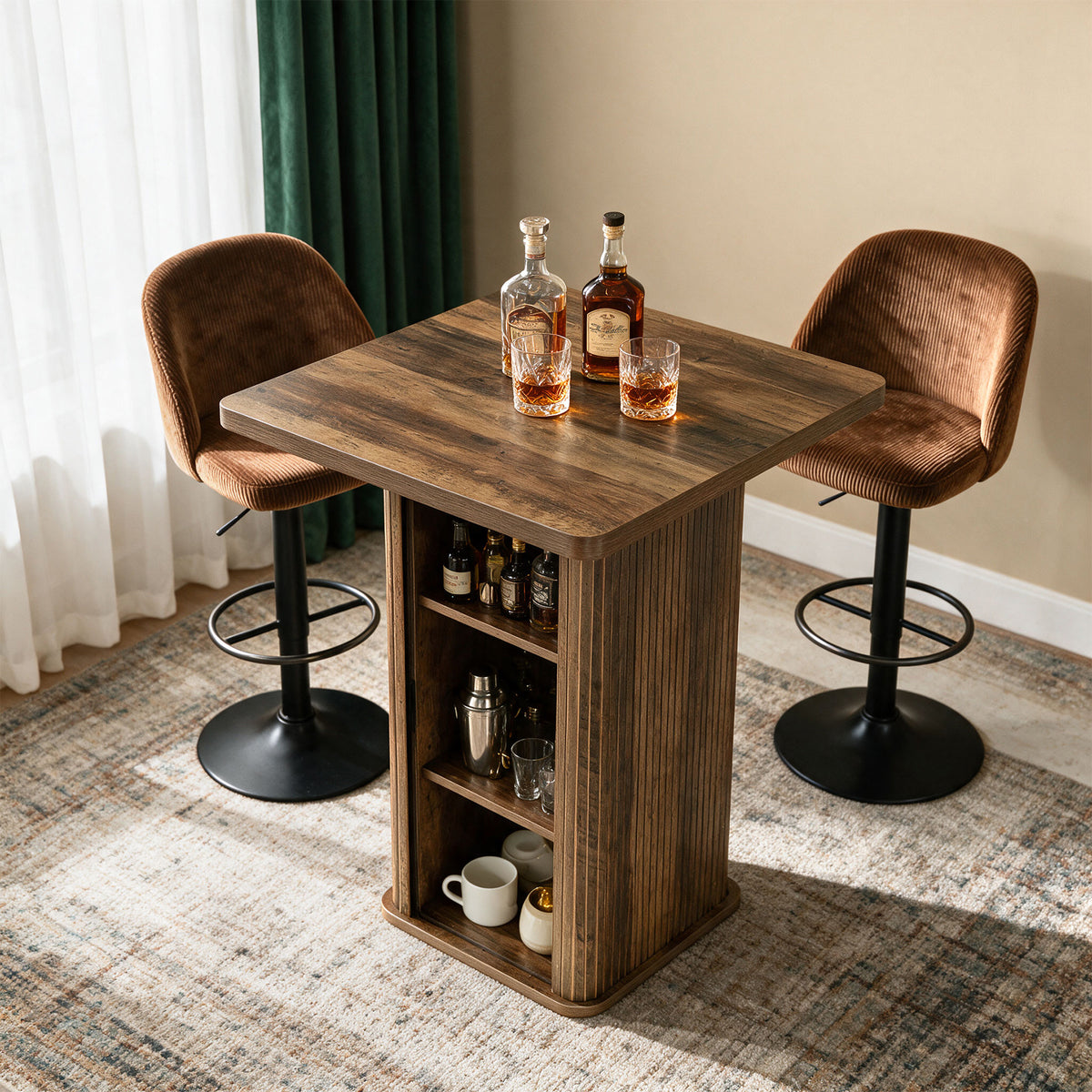 Tribesigns 90 cm hoge bartafel met 3-laags opbergkast, landelijke pub tafel voor keuken en kleine ruimtes