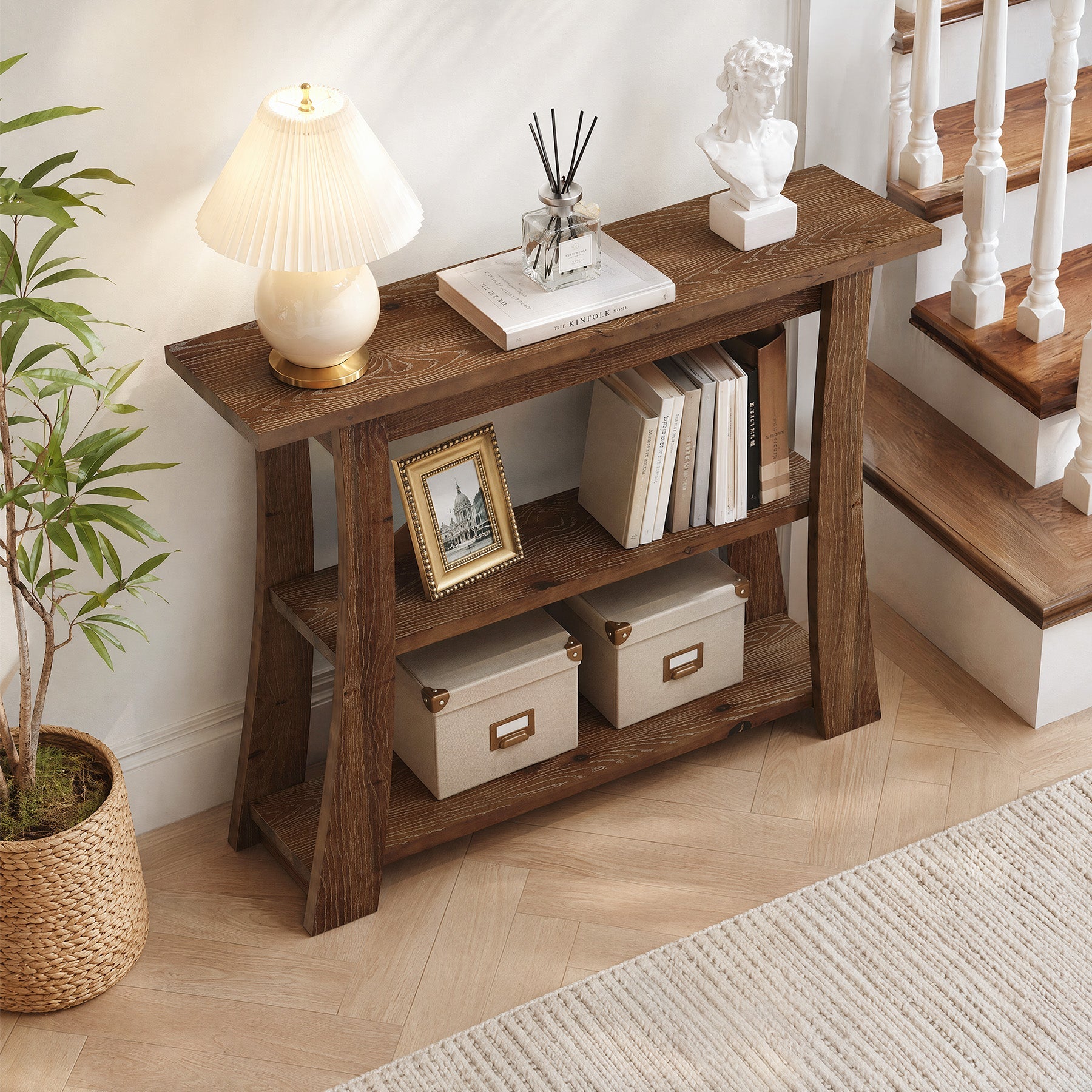 Tribesigns massief houten consoletafel met 3 legplanken, smalle haltafel van 105 cm