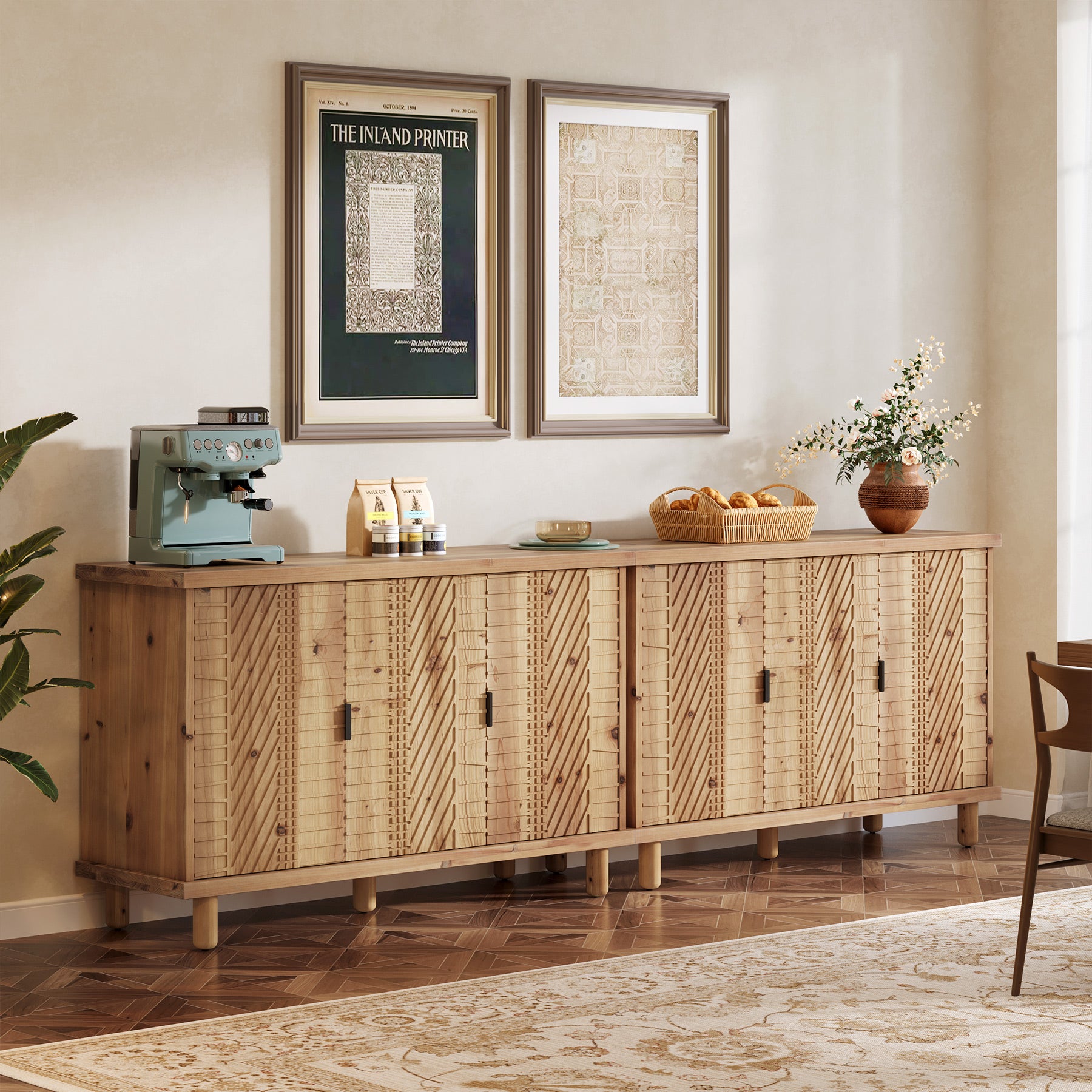 121 x 40 x 80 cm Tribesigns massief houten dressoir met 3 deuren en verstelbare planken, landelijke buffetkast voor keuken eetkamer en entree
