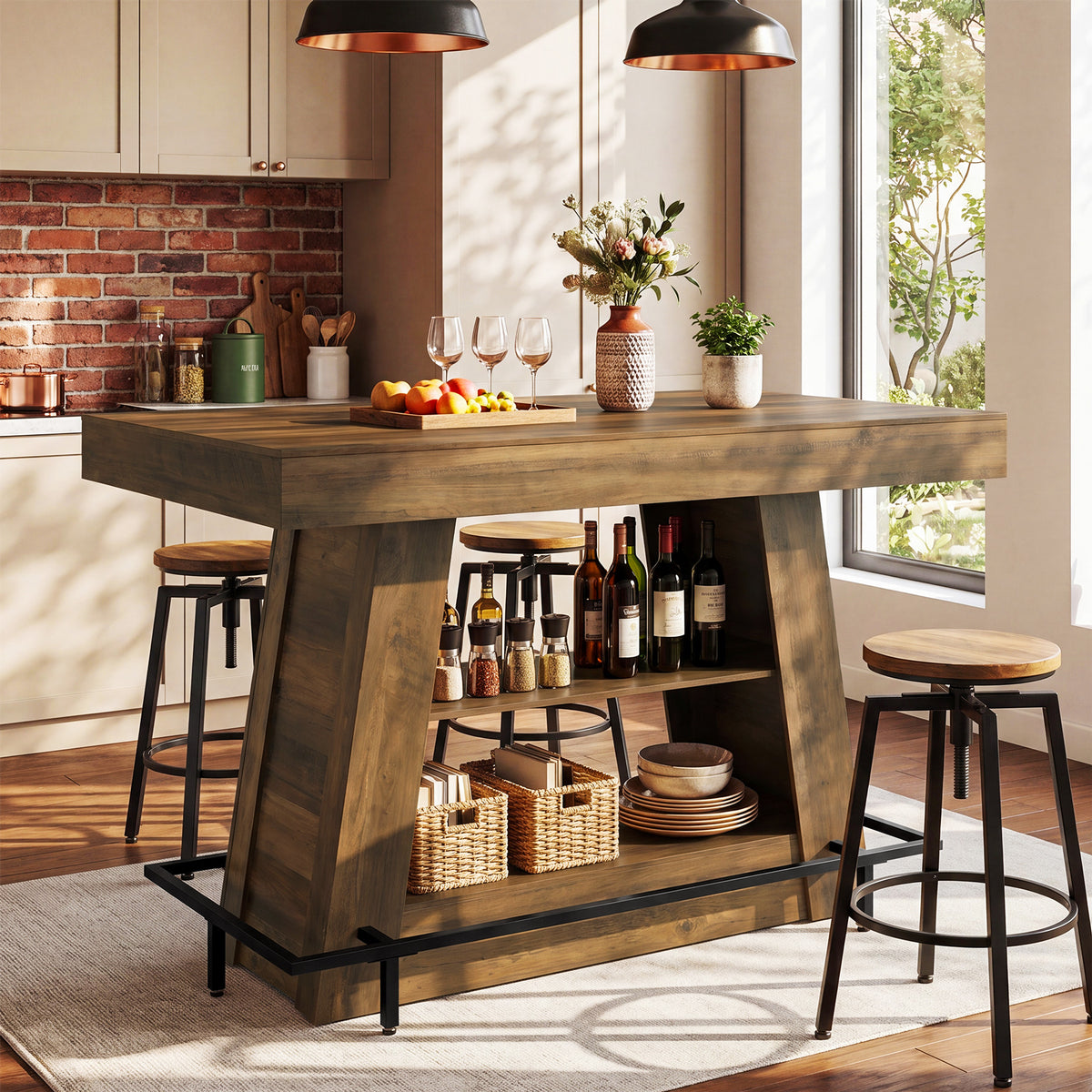 120 cm Tribesigns hoge bartafel met 3 opbergplanken, industriële keukentafel met voetsteun voor eetkamer