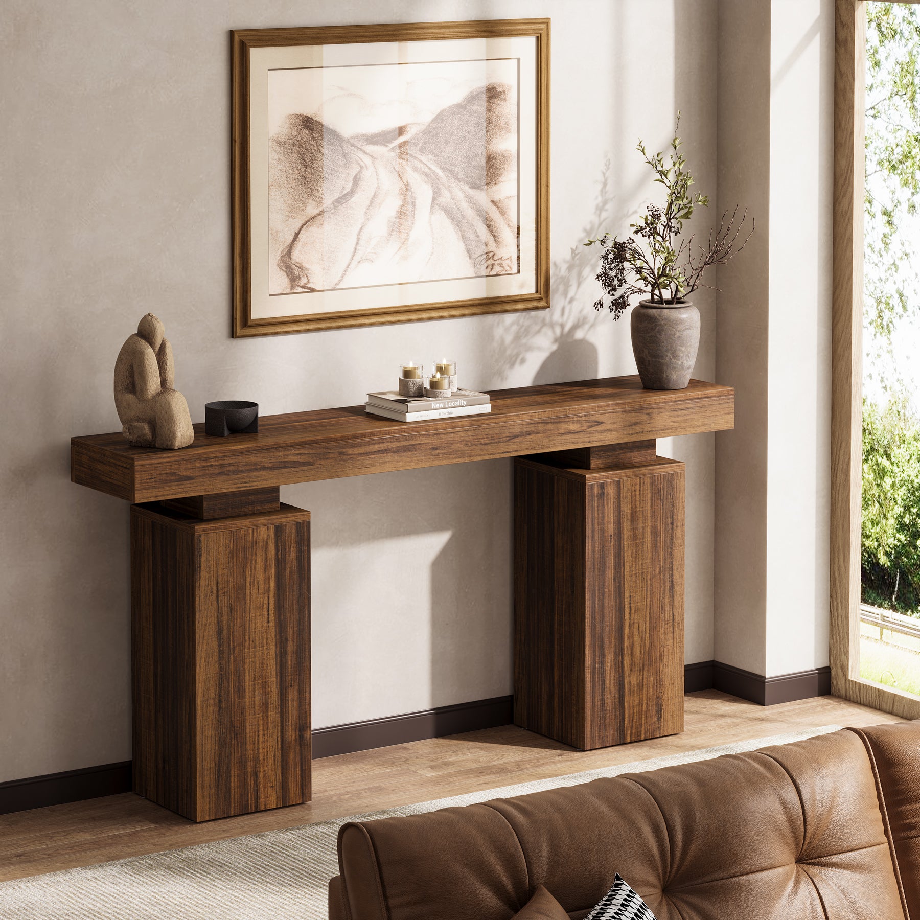 Consoletafel van 160 cm in landhuisstijl voor hal en achter de bank, moderne houten sidetable voor woonkamer en entree