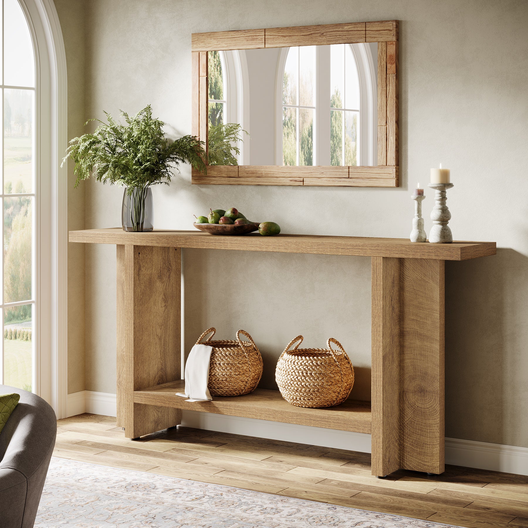 Smal Design Console Meubel, 150 cm Lange Tafel met Plank voor Entree en Woonkamer