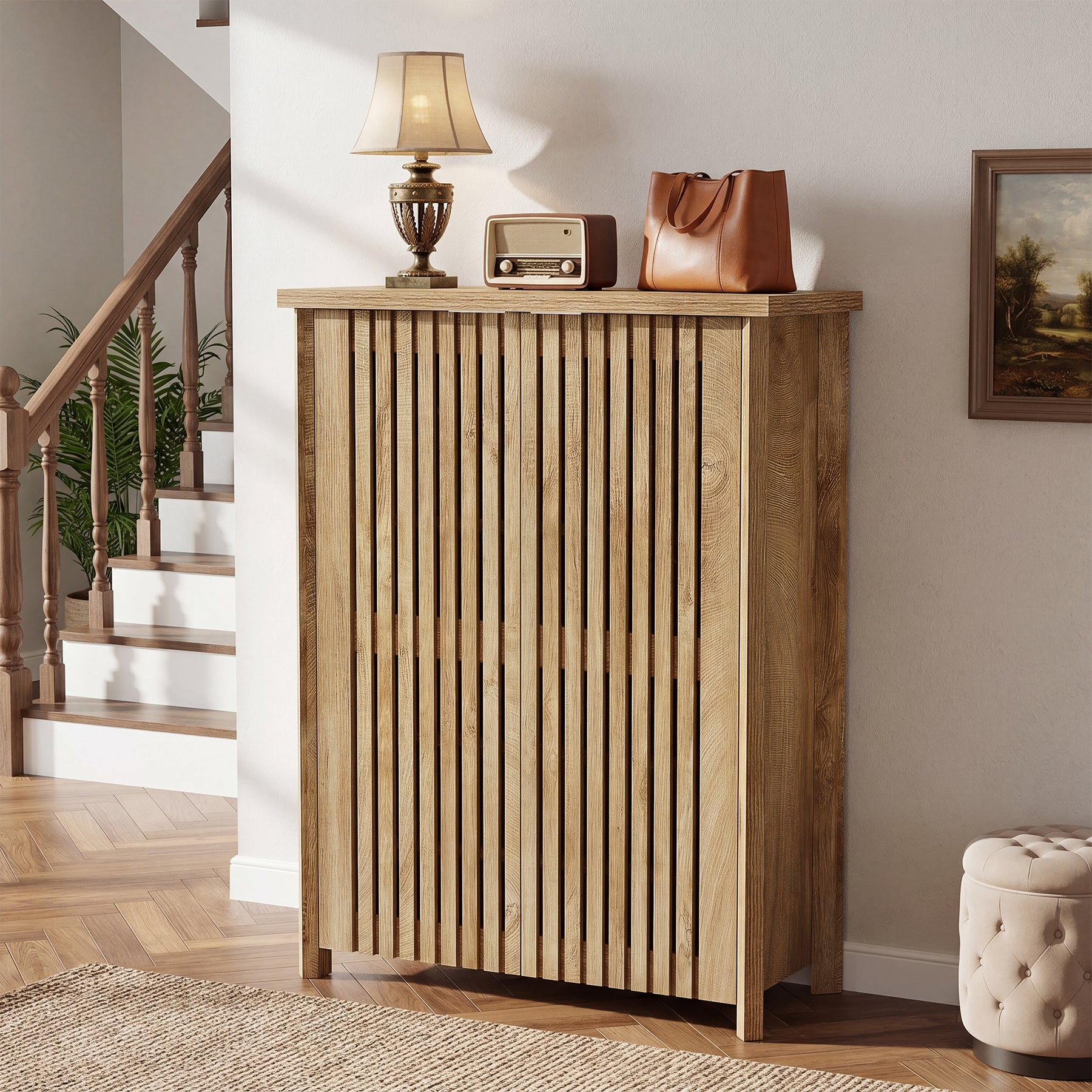 Tribesigns 80 × 35 × 111 cm schoenenkast met 2 lamellendeuren, schoenenrek met 6 niveaus voor de hal