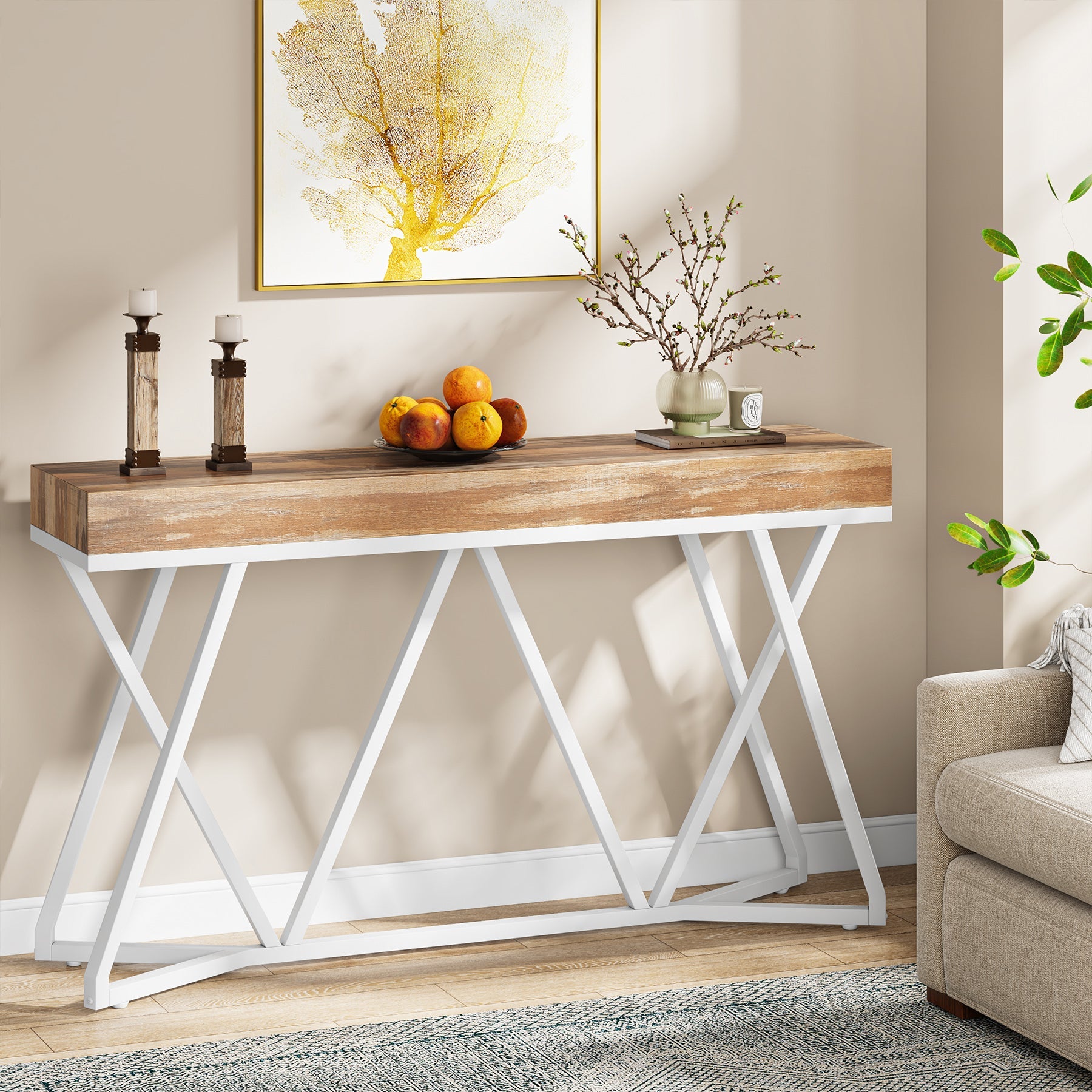 160 cm Metalen Console, Moderne Banktafel voor Entree en Woonkamer