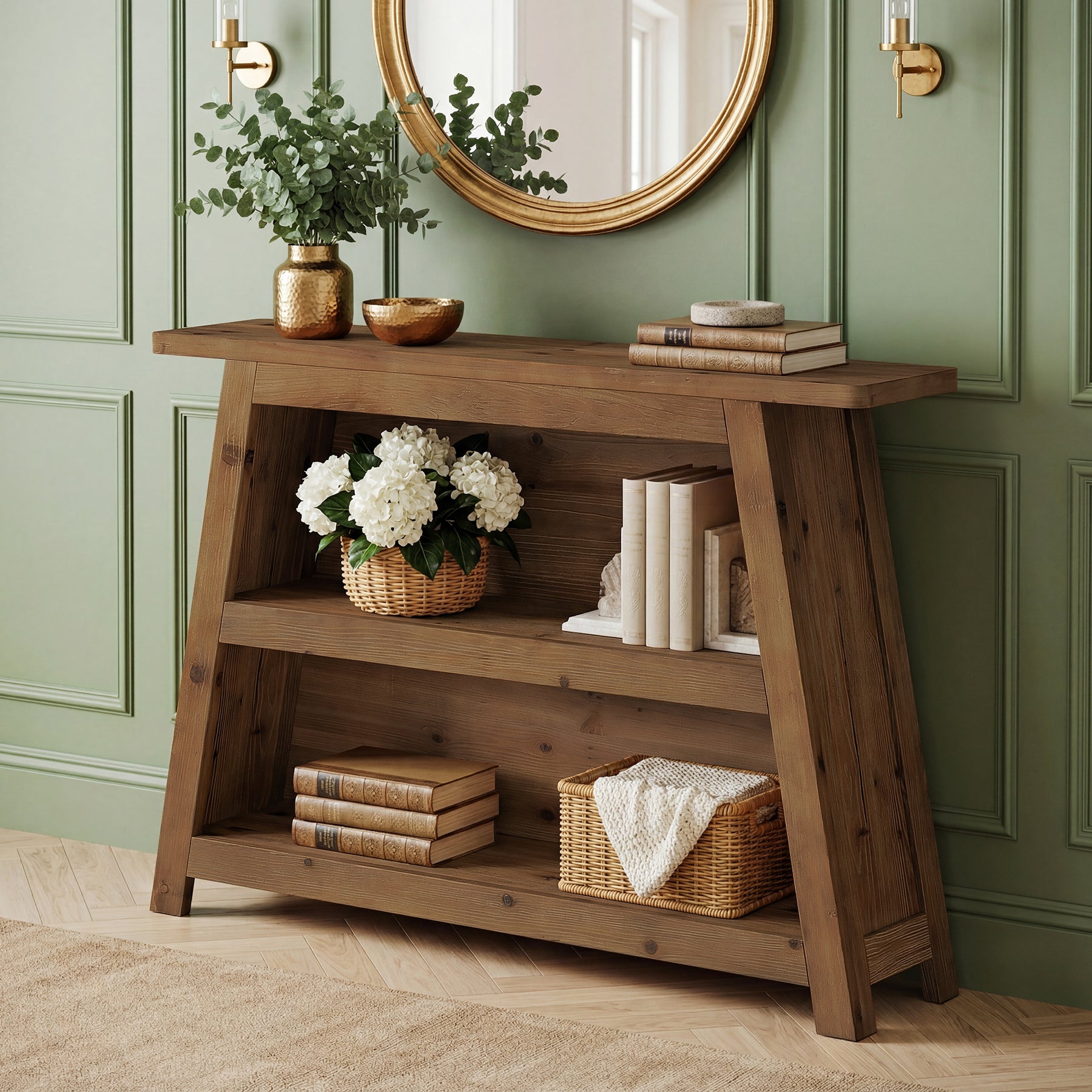 Tribesigns 120 cm massief houten consoletafel, sidetable met 3 planken voor hal