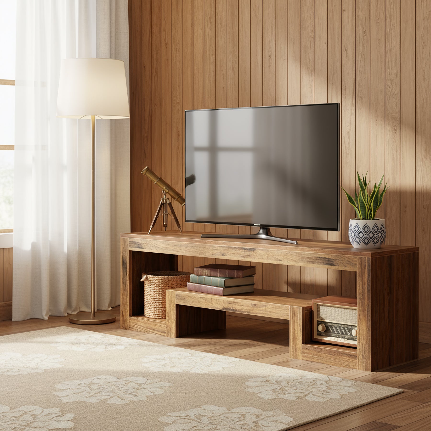 160 cm Tribesigns TV-Meubel voor 55–75 Inch TV’s, Landelijk Entertainment Center met Open Opbergruimte