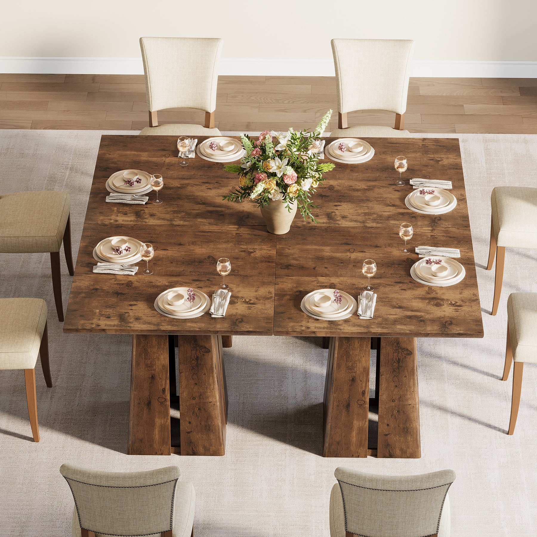 Eettafel van 80 cm in Rustiek Bruin, Industriële Vierkante Keukentafel voor 4 Personen