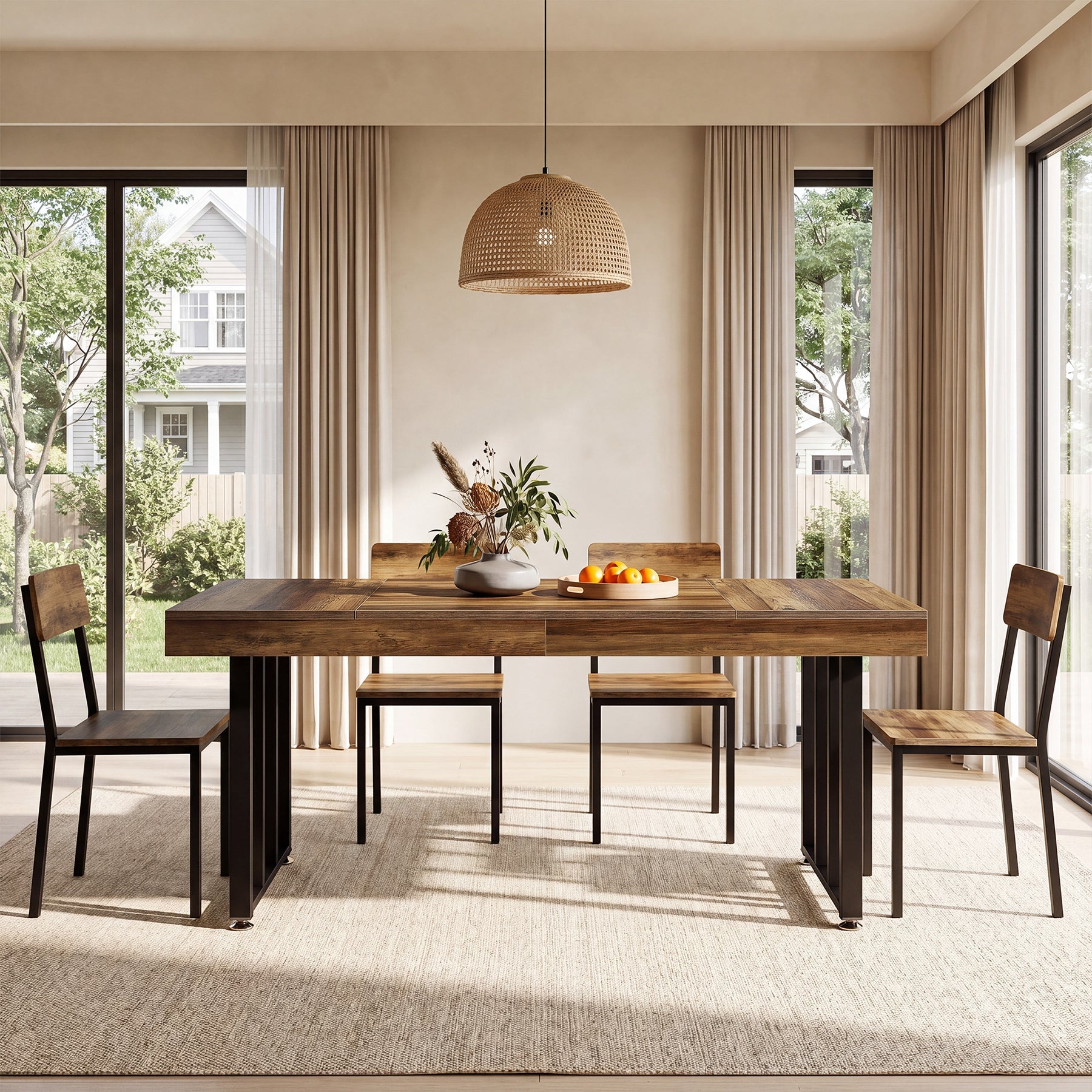 Tribesigns Eettafel 140 cm voor 4 personen, Rechthoekige Keukentafel met Stevige Metalen Poten