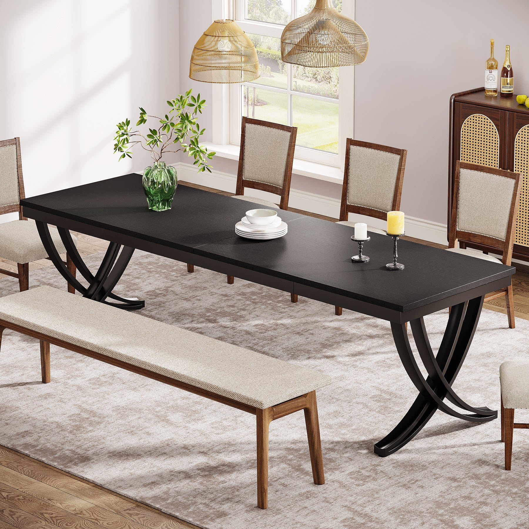 200 cm Landelijke Eettafel, Grote Houten Tafel met Metalen Poten voor Zes tot Acht Personen
