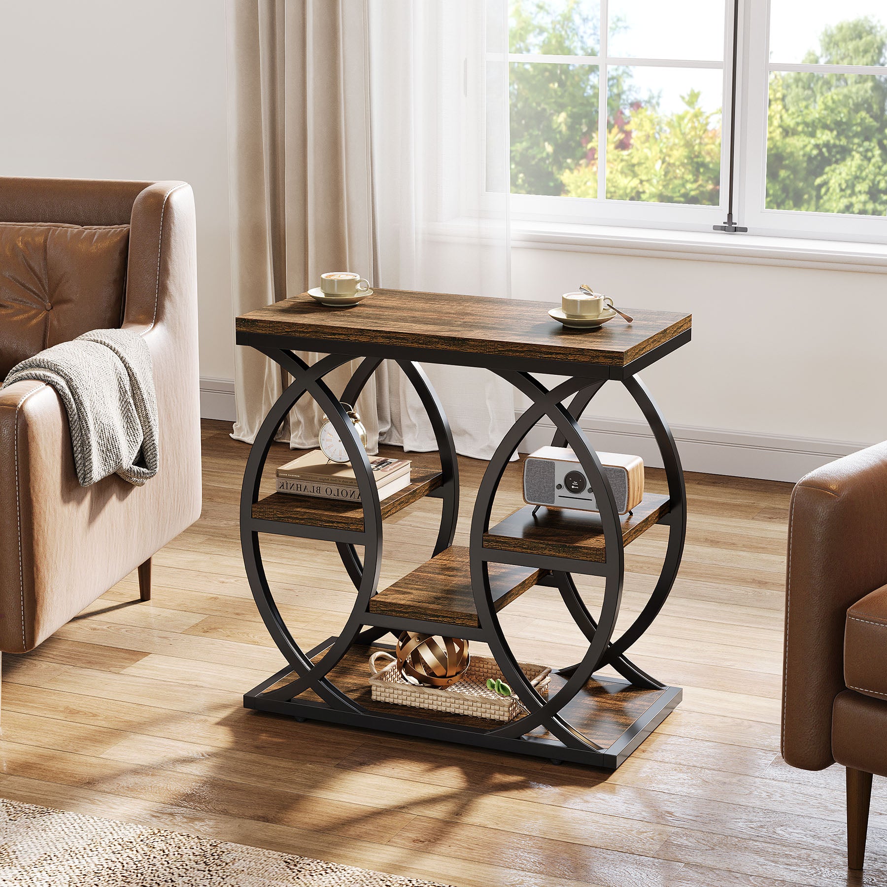 Tribesigns Bijzettafel met 4 Planken, 60 cm Smal Nachtkastje met Opbergruimte voor Woonkamer