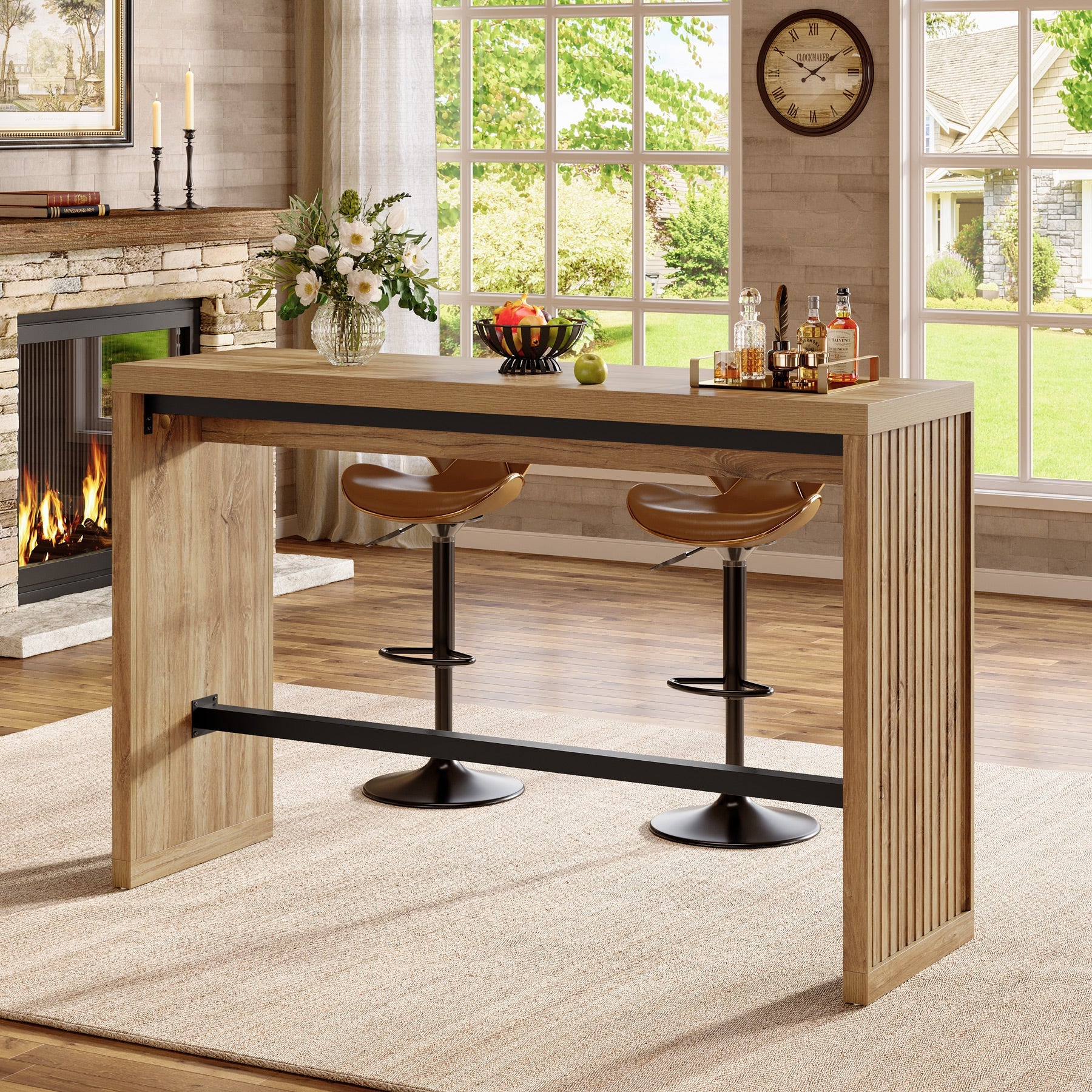 Tribesigns bartafel van 140 cm, hoge tafel met metalen voetensteun, statafel in moderne landelijke stijl